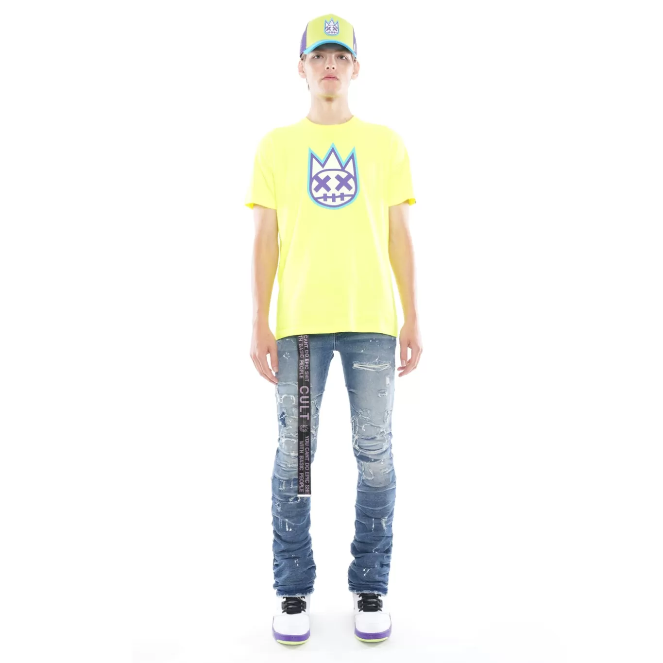 Cult Of Individuality T-Shirts<3D CLEAN SHIMUCHAN LOGO SHORT SLEEVE CREW NECK TEE IN HIGHLIGHTER GREEN