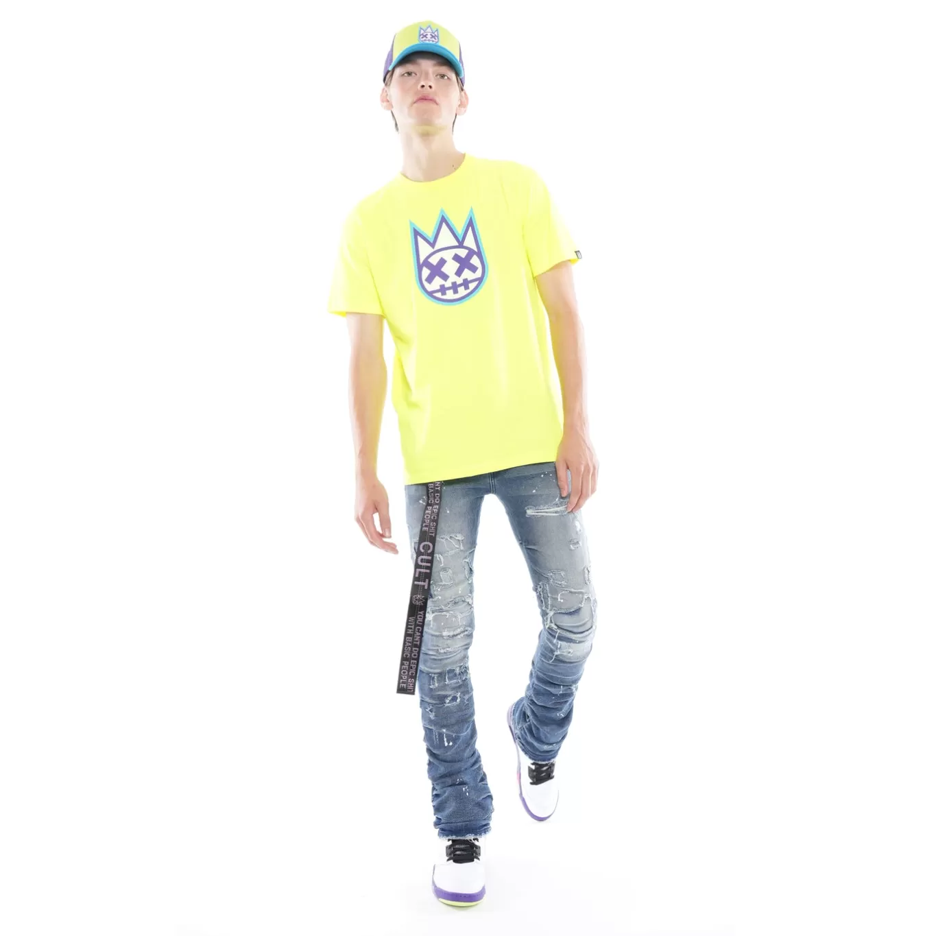 Cult Of Individuality T-Shirts<3D CLEAN SHIMUCHAN LOGO SHORT SLEEVE CREW NECK TEE IN HIGHLIGHTER GREEN