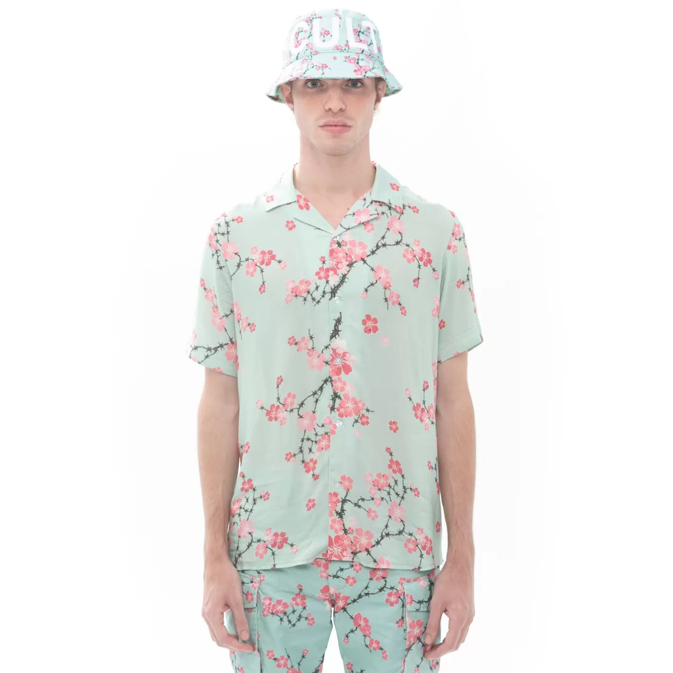 Cult Of Individuality Wovens<CAMP SHORT SLEEVE WOVEN SHIRT IN CHERRY BLOSSOM MULTI