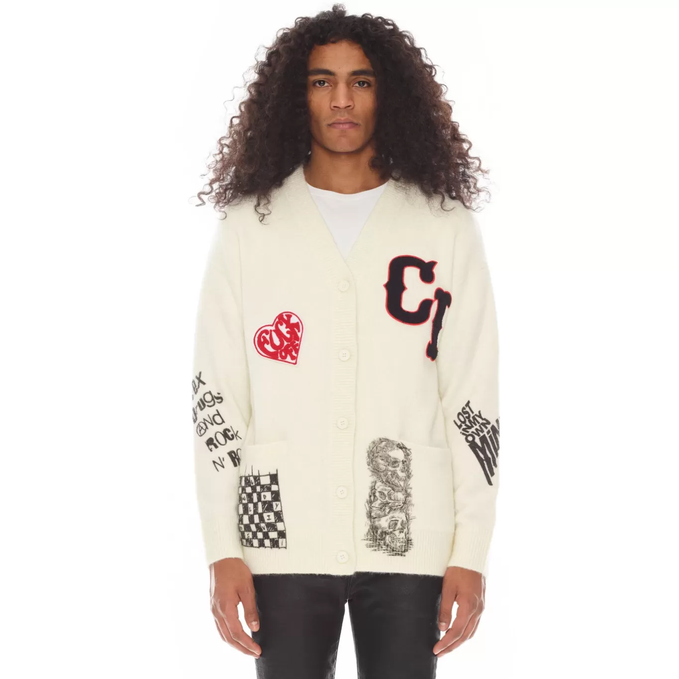 Cult Of Individuality Sweaters<COLLEGIATE CARDIGAN SWEATER IN WINTER WHITE