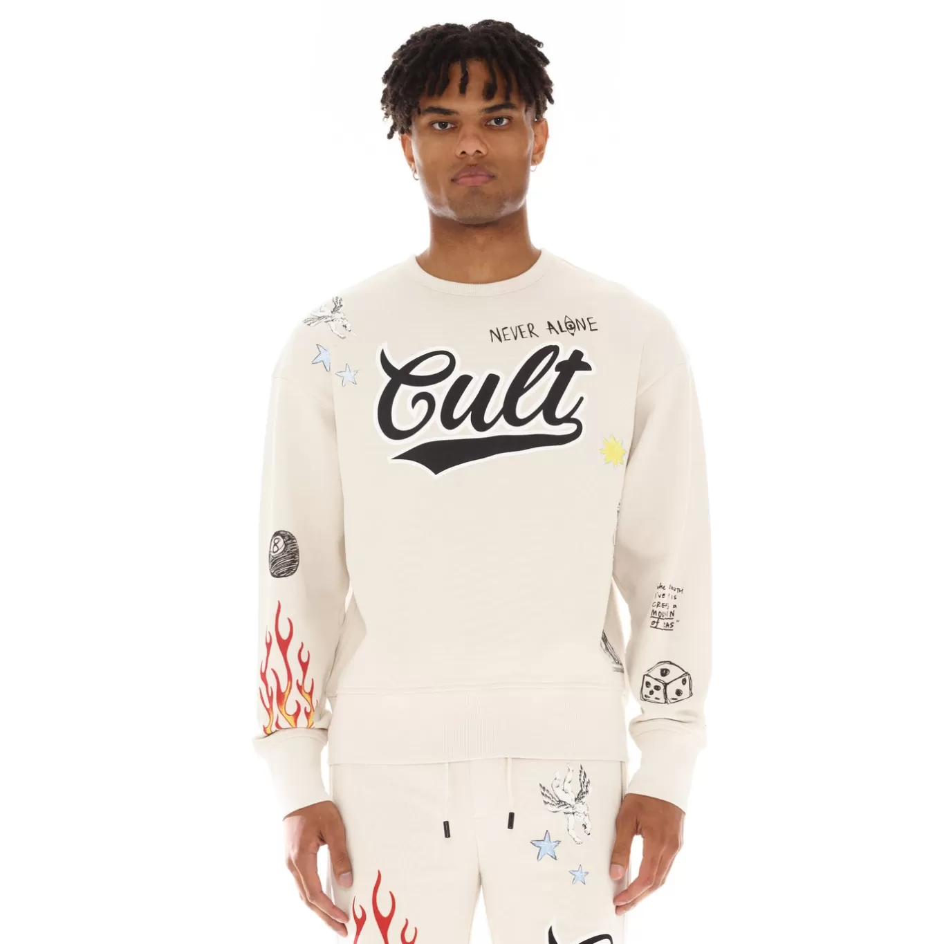 Cult Of Individuality Sweatshirts & Sweatpants<CREW NECK FLEECE IN GRAFFITI WHITE