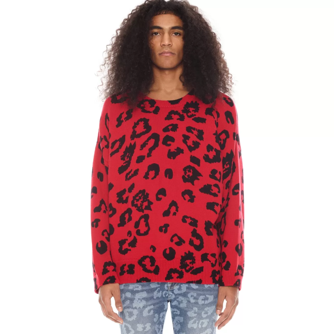 Cult Of Individuality Sweaters<CREW NECK SWEATER IN CHEETAH RED