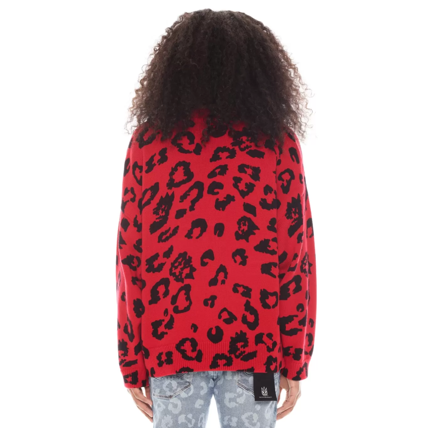 Cult Of Individuality Sweaters<CREW NECK SWEATER IN CHEETAH RED