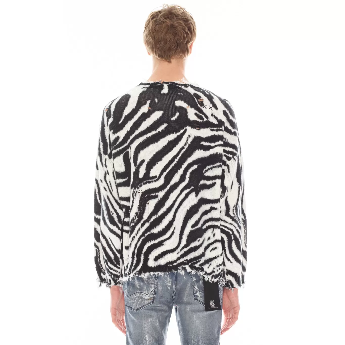 Cult Of Individuality Sweaters<CREW NECK SWEATER IN ZEBRA BLACK