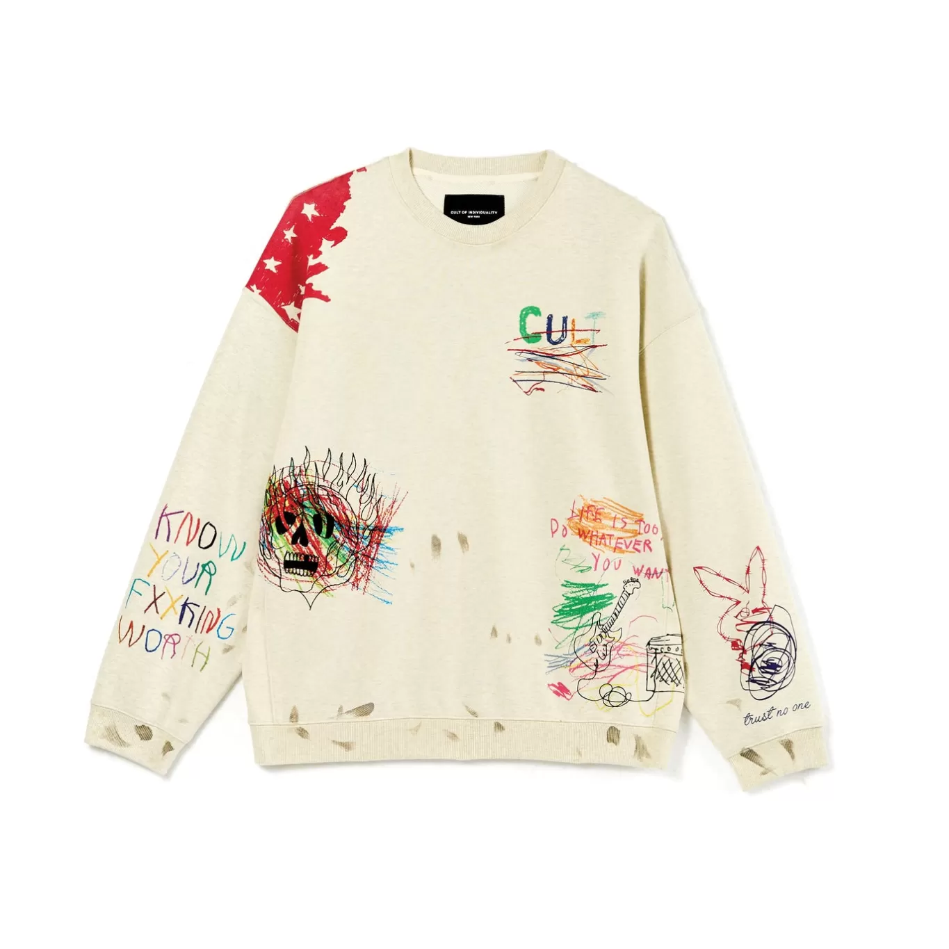 Cult Of Individuality Sweatshirts & Sweatpants<CREW NECK SWEATSHIRT IN VINTAGE WINTER CREAM WHITE
