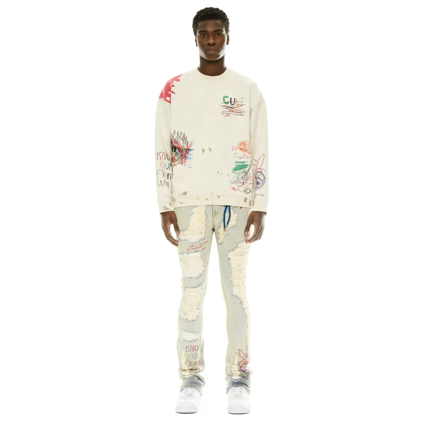 Cult Of Individuality Sweatshirts & Sweatpants<CREW NECK SWEATSHIRT IN VINTAGE WINTER CREAM WHITE
