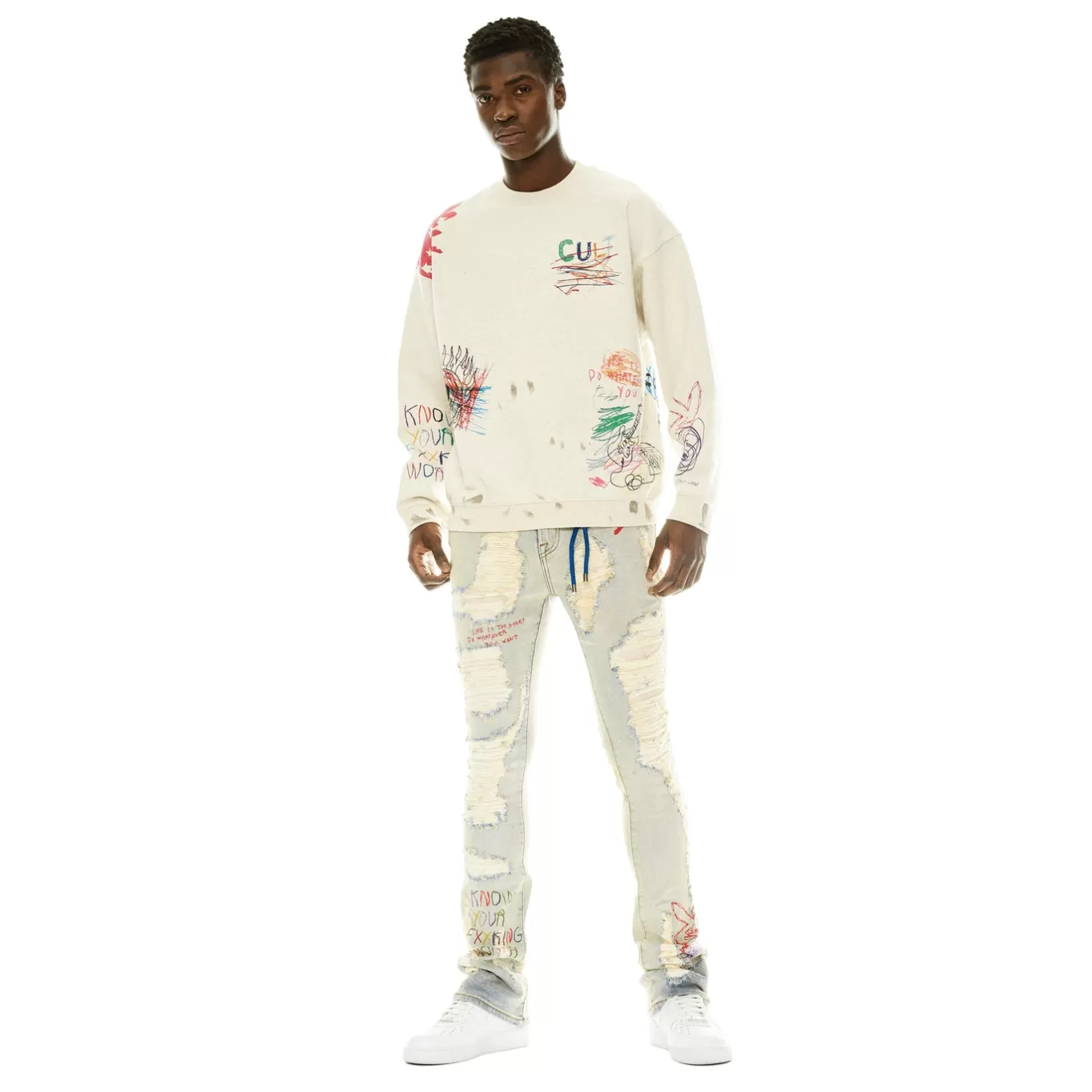 Cult Of Individuality Sweatshirts & Sweatpants<CREW NECK SWEATSHIRT IN VINTAGE WINTER CREAM WHITE