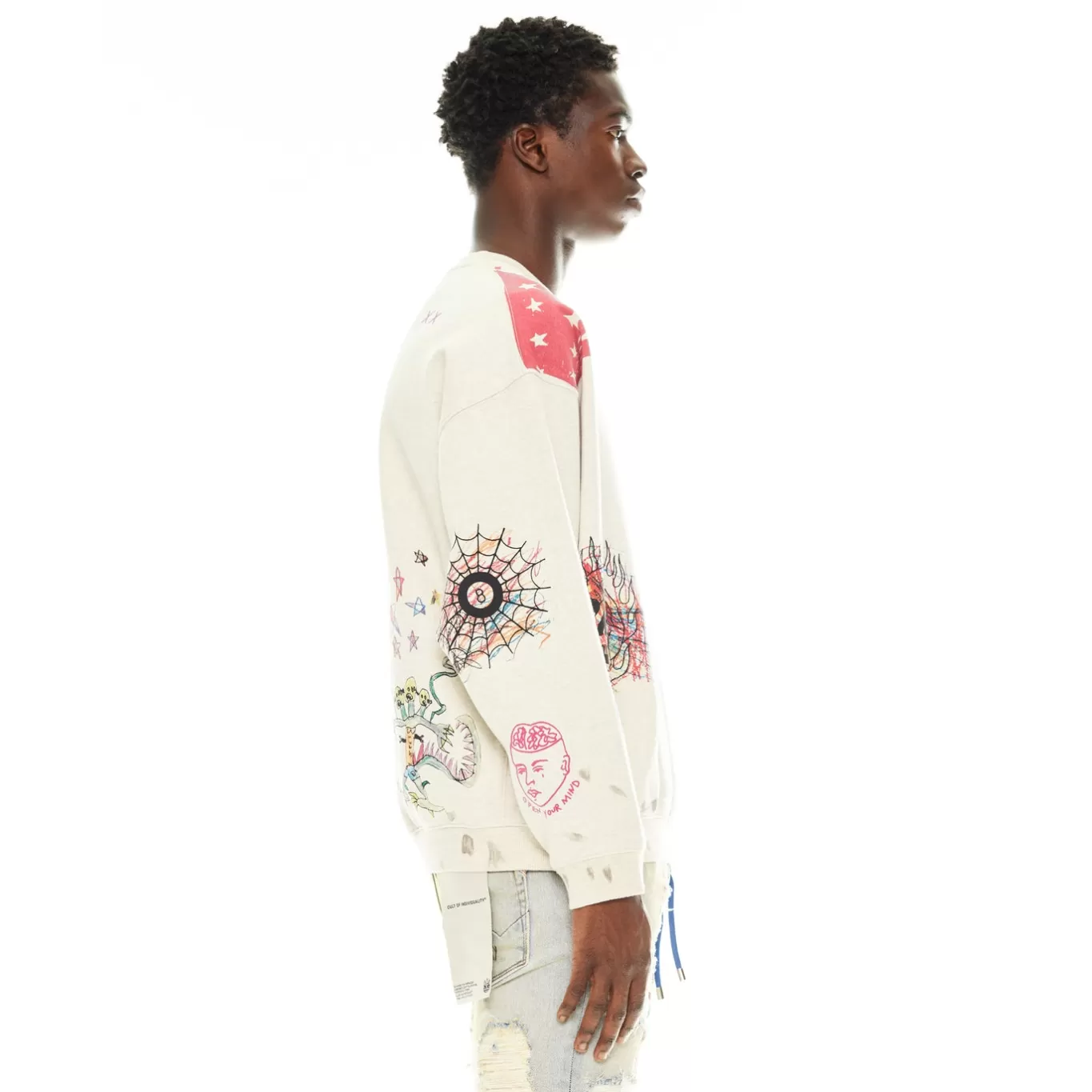 Cult Of Individuality Sweatshirts & Sweatpants<CREW NECK SWEATSHIRT IN VINTAGE WINTER CREAM WHITE