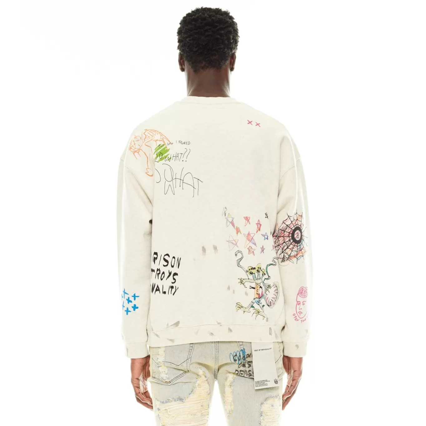 Cult Of Individuality Sweatshirts & Sweatpants<CREW NECK SWEATSHIRT IN VINTAGE WINTER CREAM WHITE