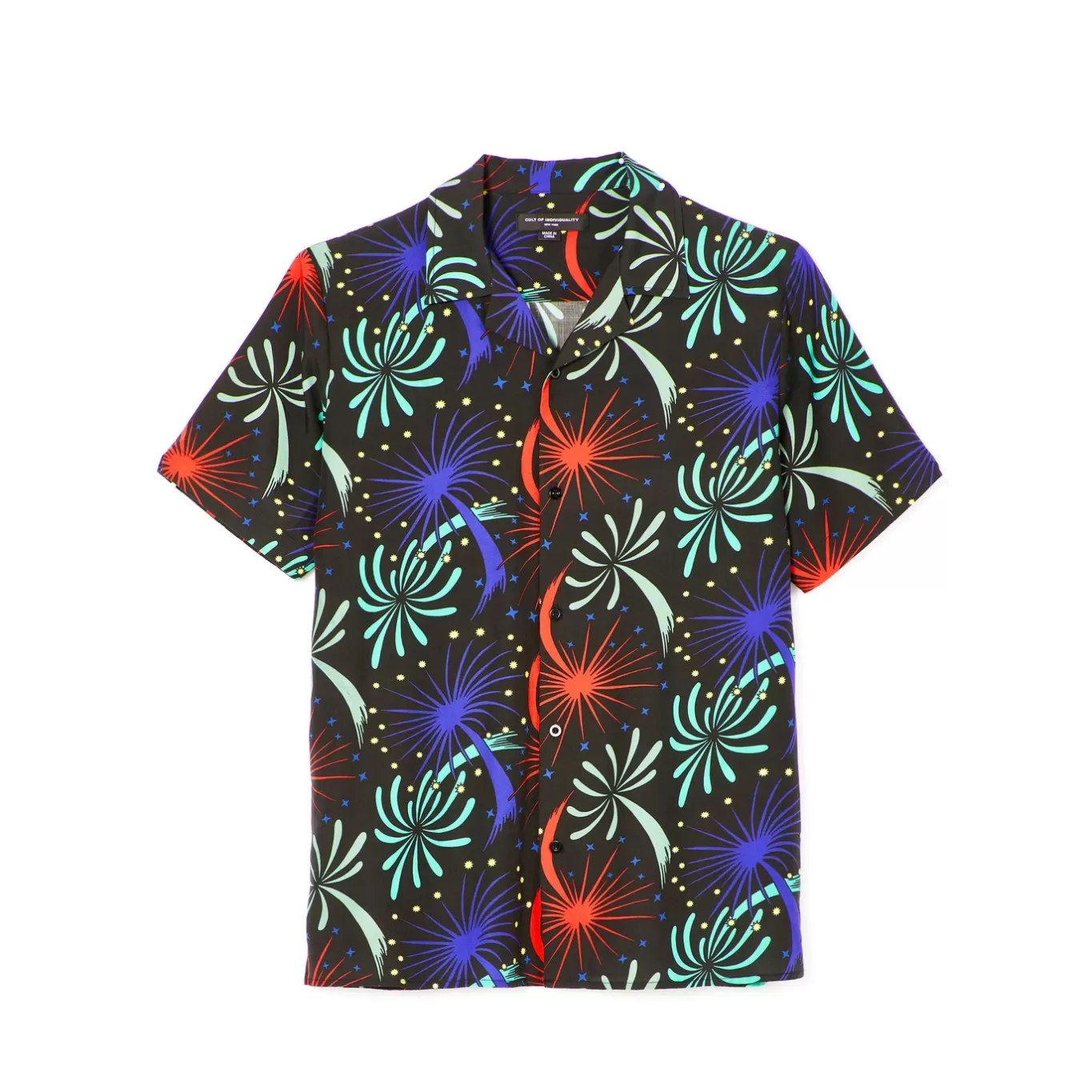 Cult Of Individuality Wovens<CUBAN SHORT SLEEVE WOVEN "FIREWORKS" IN BLACK