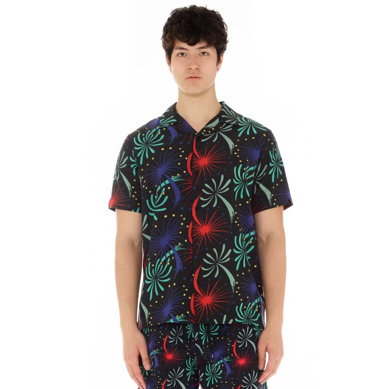 Cult Of Individuality Wovens<CUBAN SHORT SLEEVE WOVEN "FIREWORKS" IN BLACK