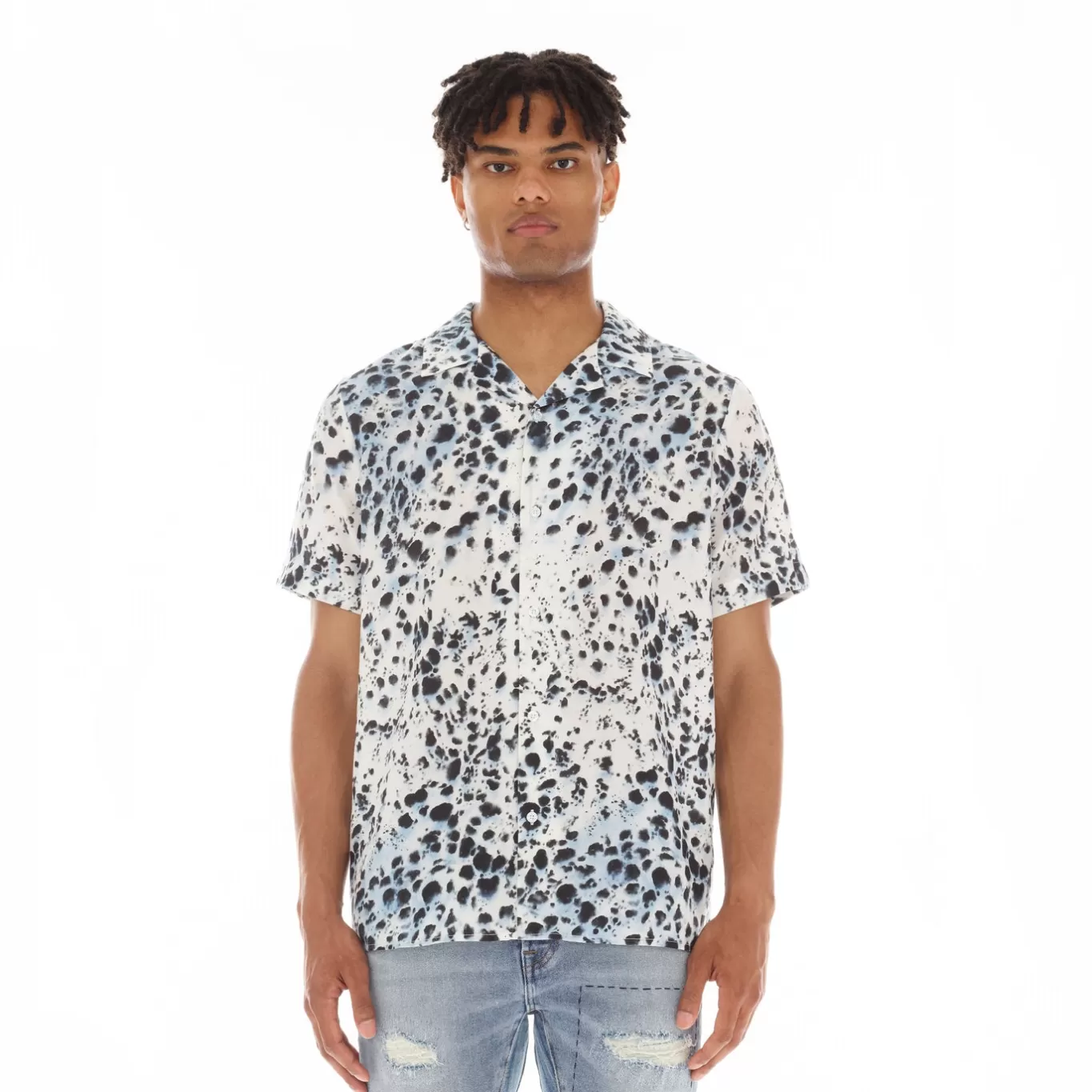 Cult Of Individuality Wovens<CUBAN SHORT SLEEVE WOVEN "LEOPARD" IN WHITE MULTI