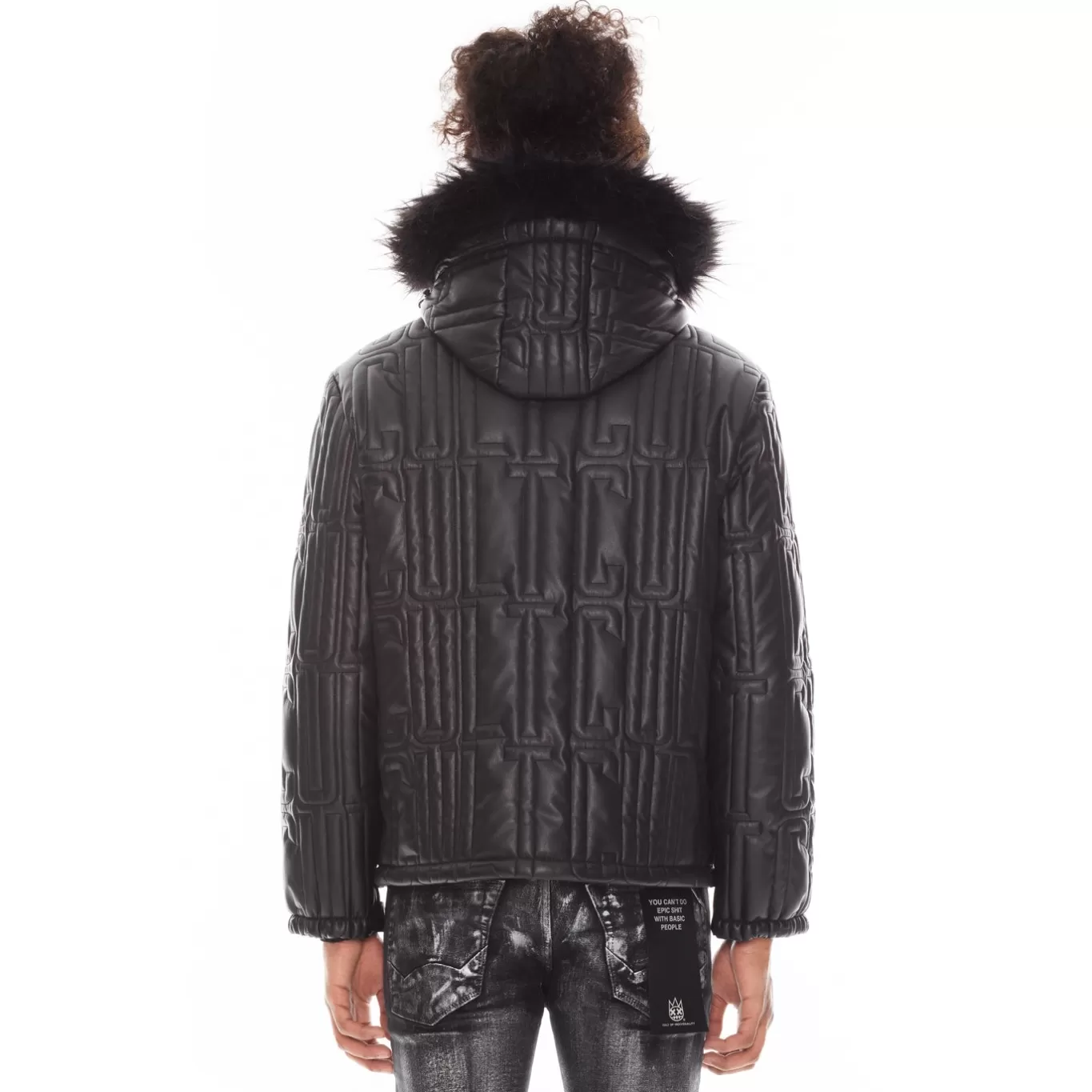 Cult Of Individuality Outerwear<LEATHER PUFFER JACKET WITH FUR HOOD IN BLACK