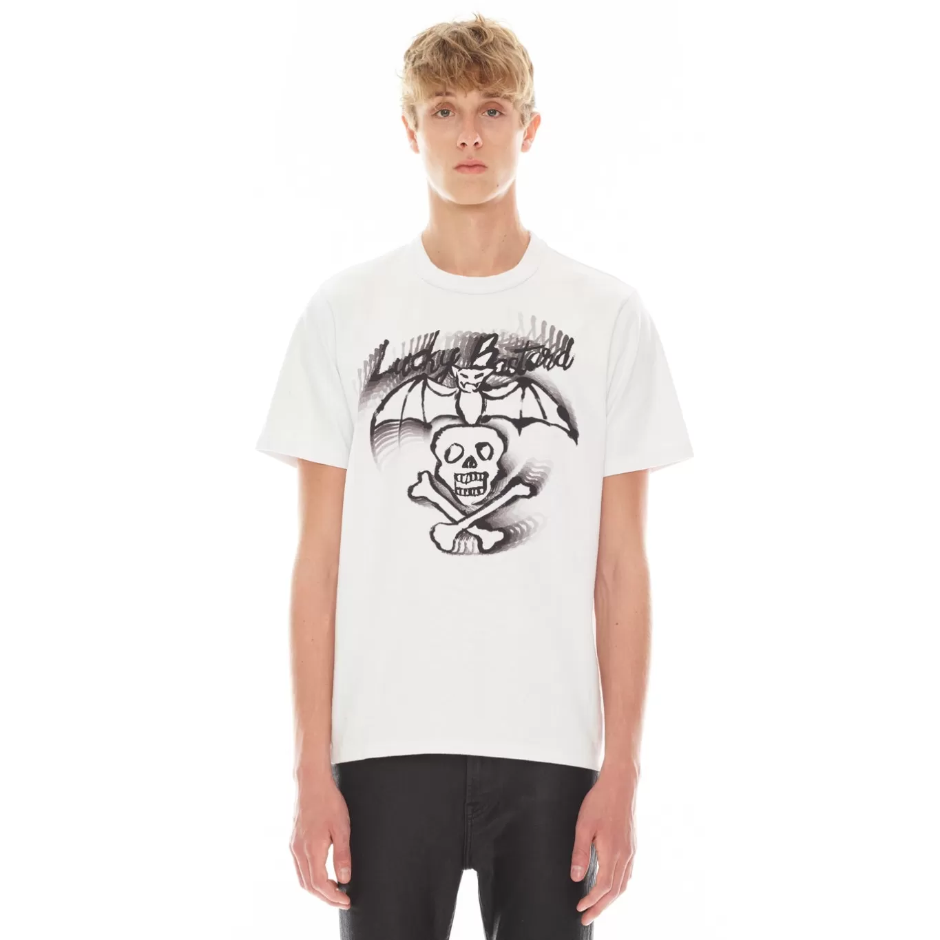 Cult Of Individuality T-Shirts<LUCKY BASTARD SHORT SLEEVE CREW NECK TEE IN WHITE