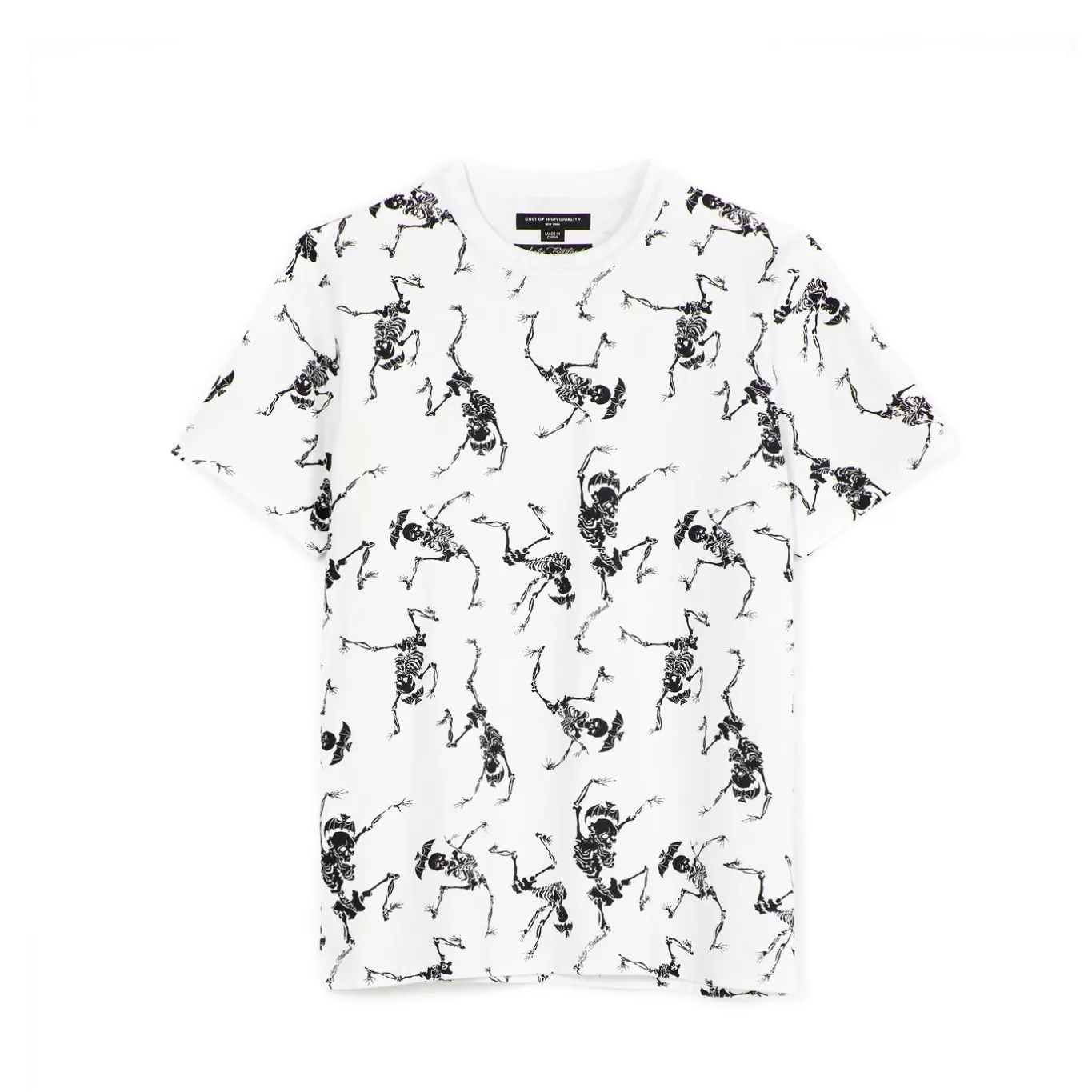 Cult Of Individuality T-Shirts<LUCKY BASTARD SHORT SLEEVE CREW NECK TEE "SKELETON" IN WHITE
