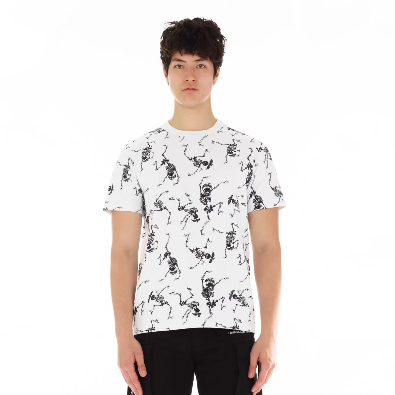 Cult Of Individuality T-Shirts<LUCKY BASTARD SHORT SLEEVE CREW NECK TEE "SKELETON" IN WHITE