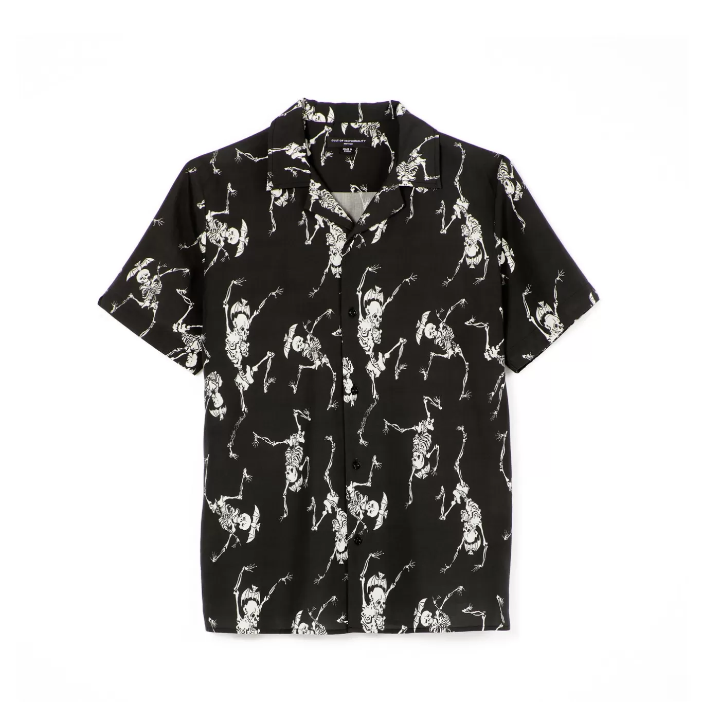 Cult Of Individuality Wovens<LUCKY BASTARD YAKUZA SHORT SLEEVE WOVEN "DANCING SKELETON" IN BLACK