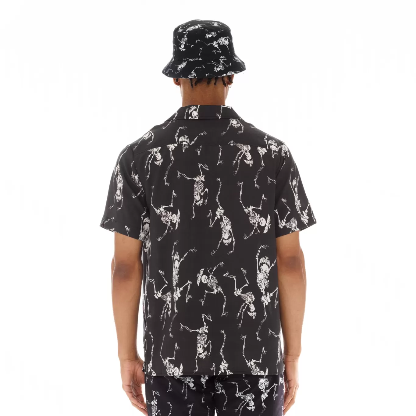 Cult Of Individuality Wovens<LUCKY BASTARD YAKUZA SHORT SLEEVE WOVEN "DANCING SKELETON" IN BLACK