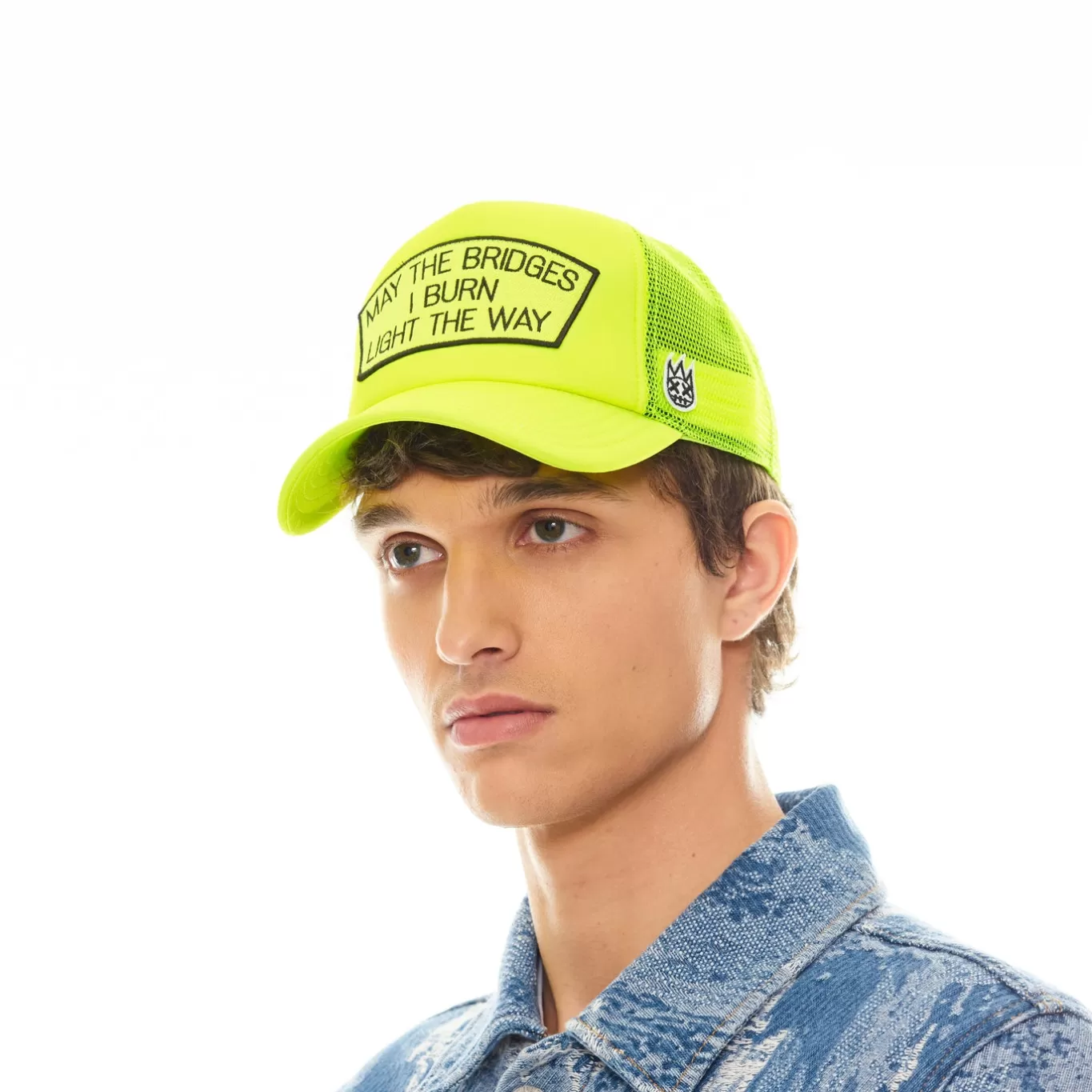 Cult Of Individuality Trucker Hats<MAY THE BRIDGES I BURN MESH BACK TRUCKER HAT IN NEON YELLOW