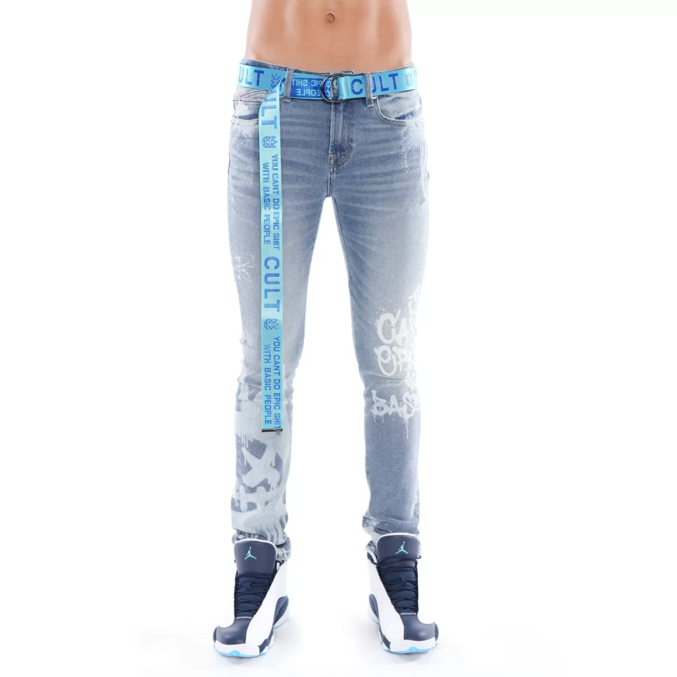 Cult Of Individuality Punk Super Skinny | Jeans<PUNK SUPER SKINNY BELTED STRETCH IN SPRAY BLUE