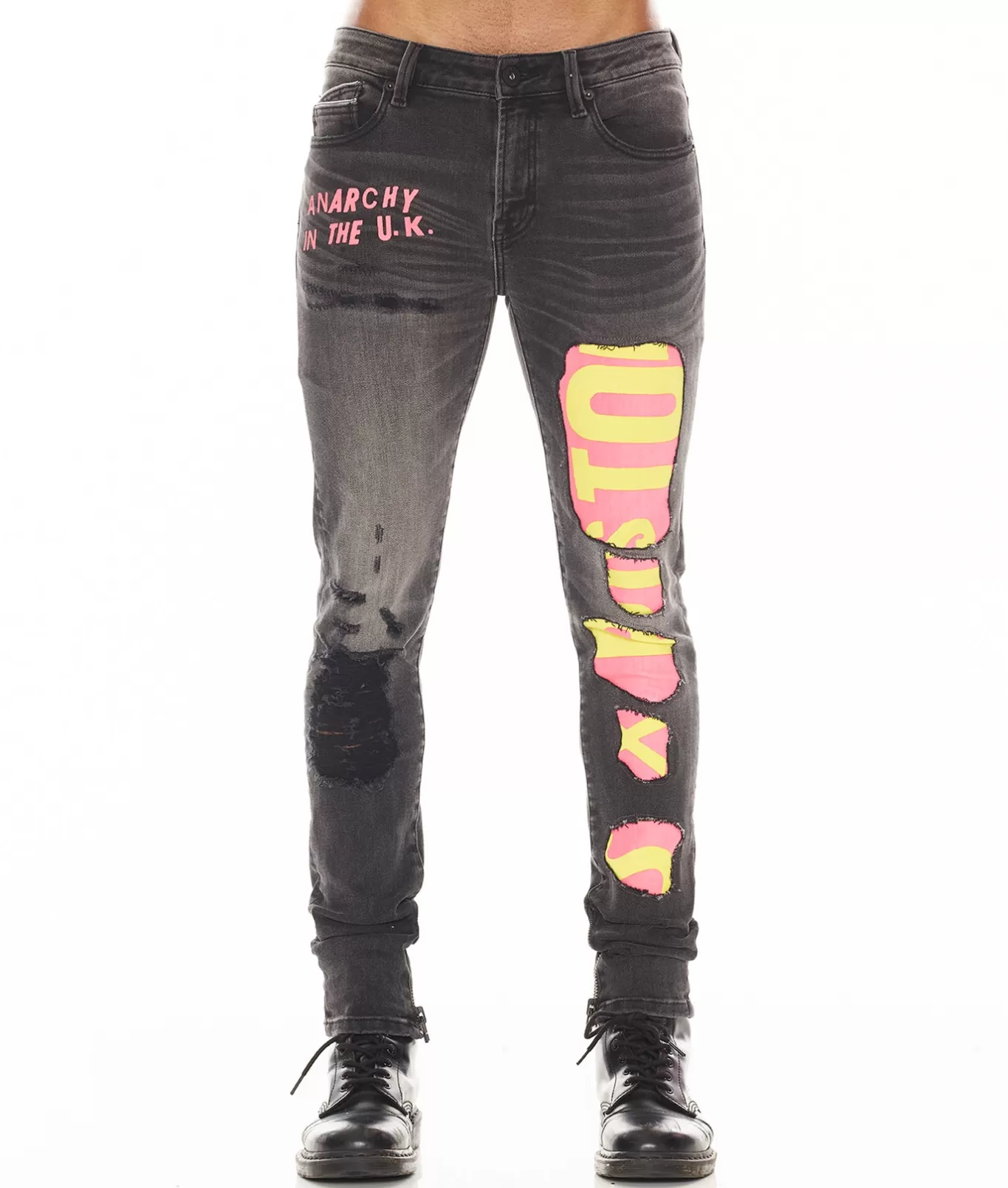 Cult Of Individuality Punk Super Skinny | Jeans<PUNK SUPER SKINNY "SEX PISTOLS" IN BOLLOCKS BLACK