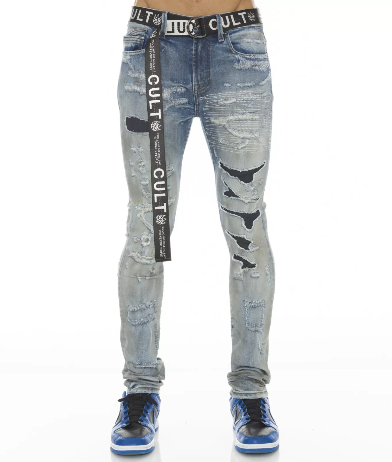 Cult Of Individuality Punk Super Skinny | Jeans<PUNK SUPER SKINNY STRETCH W/ BELT IN AZTEC BLUE