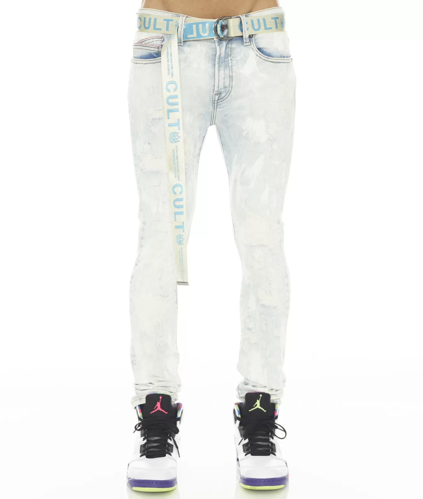 Cult Of Individuality Punk Super Skinny | Jeans<PUNK SUPER SKINNY STRETCH W/ BELT IN SKY BLUE