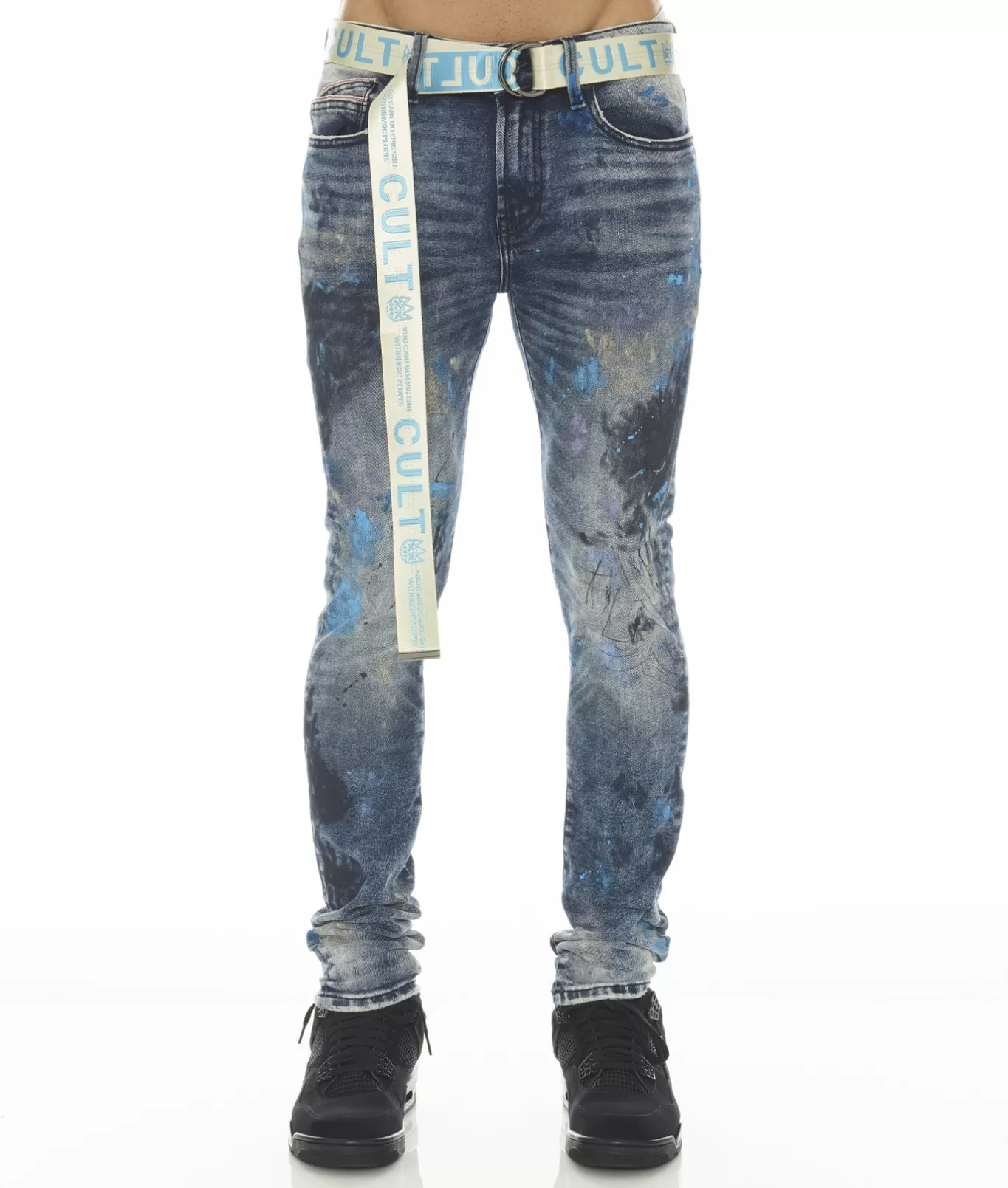 Cult Of Individuality Punk Super Skinny | Jeans<PUNK SUPER SKINNY STRETCH W/BABY BELT IN ABSTRACT BLUE