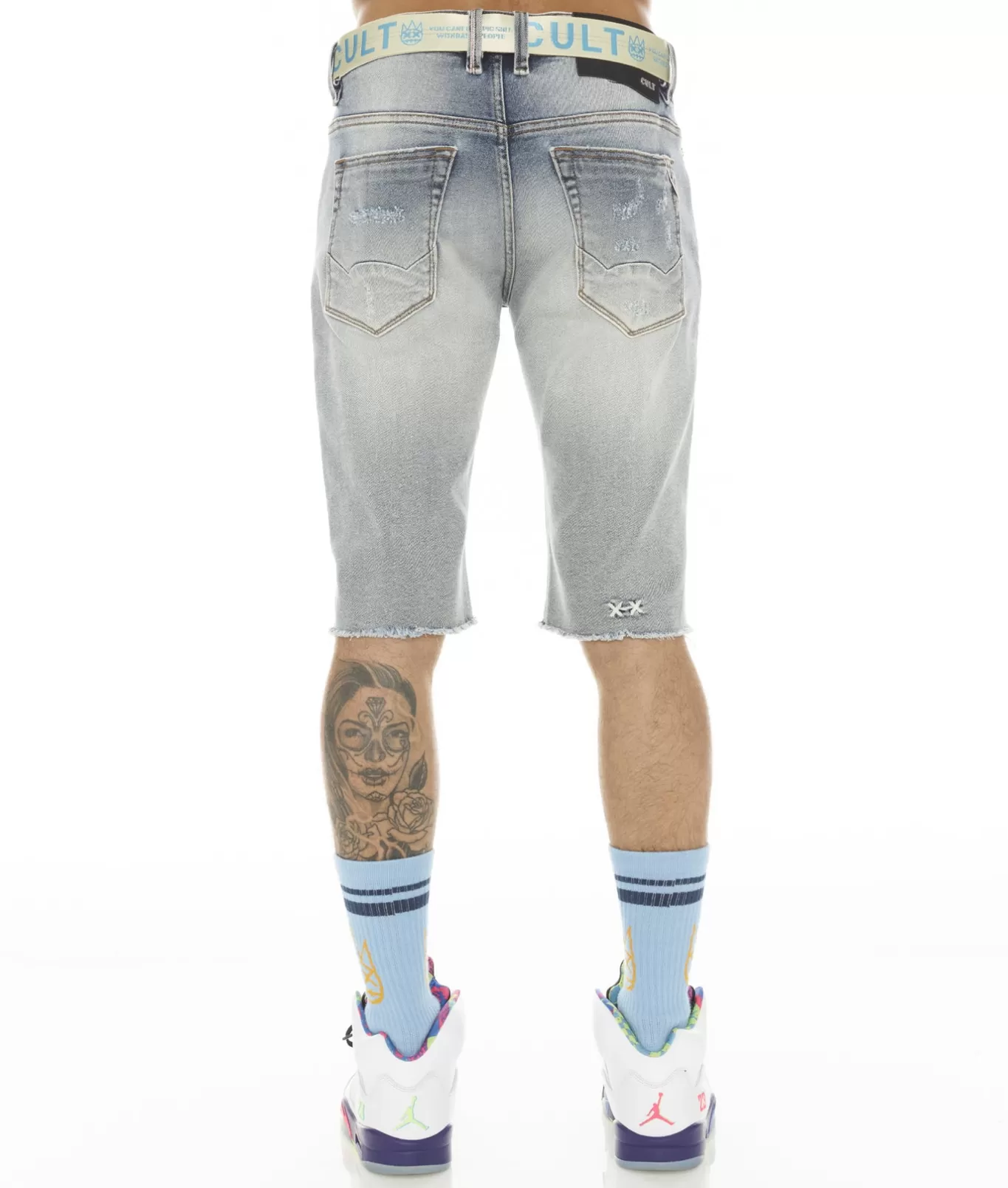 Cult Of Individuality Denim Shorts<ROCKER MENS SHORT STRETCH W/ BELT IN BLEACH BLUE