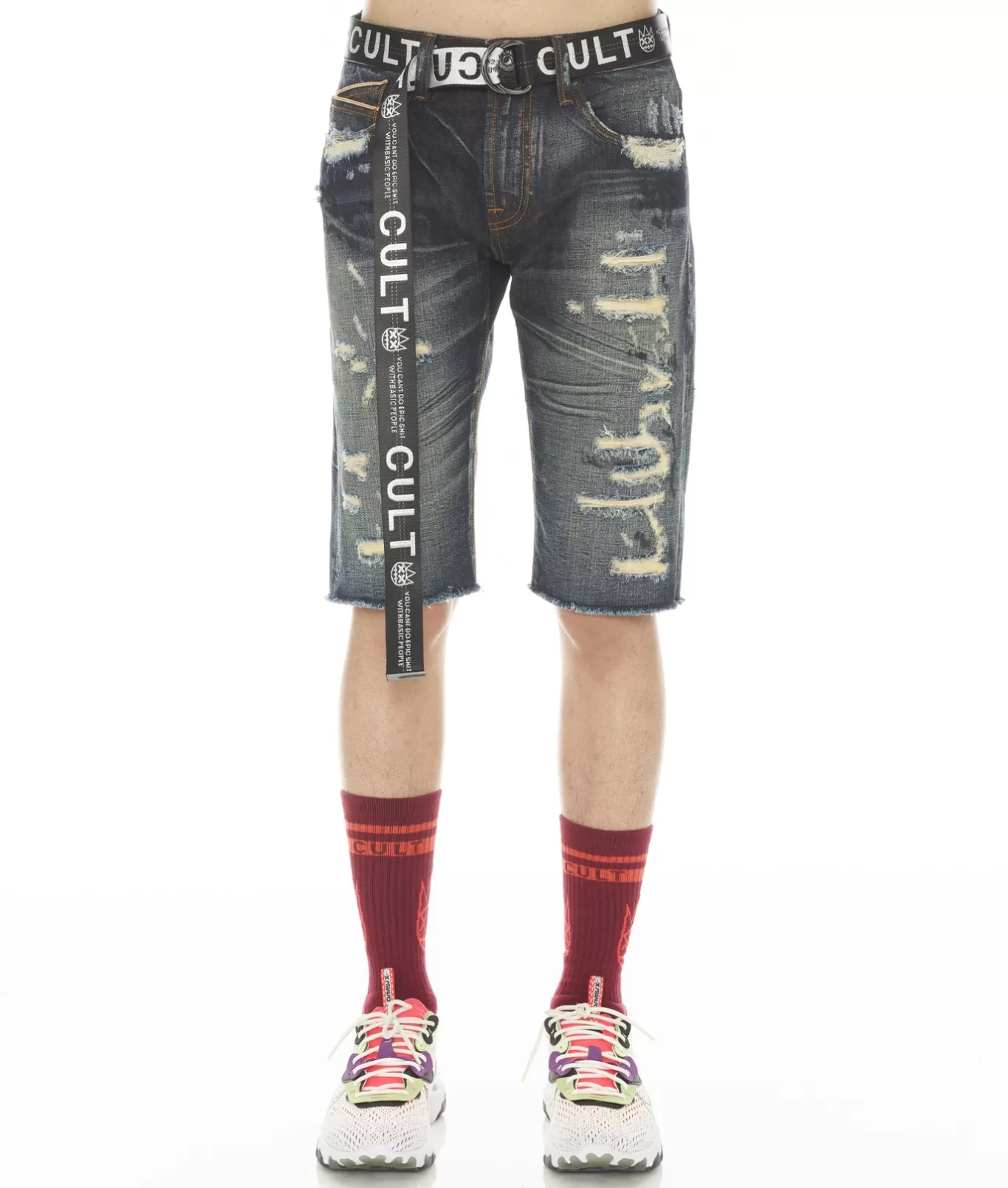 Cult Of Individuality Denim Shorts<ROCKER SHORT JAPANESE SELVAGE RIDGED W/ BELT IN TARVICK BLUE