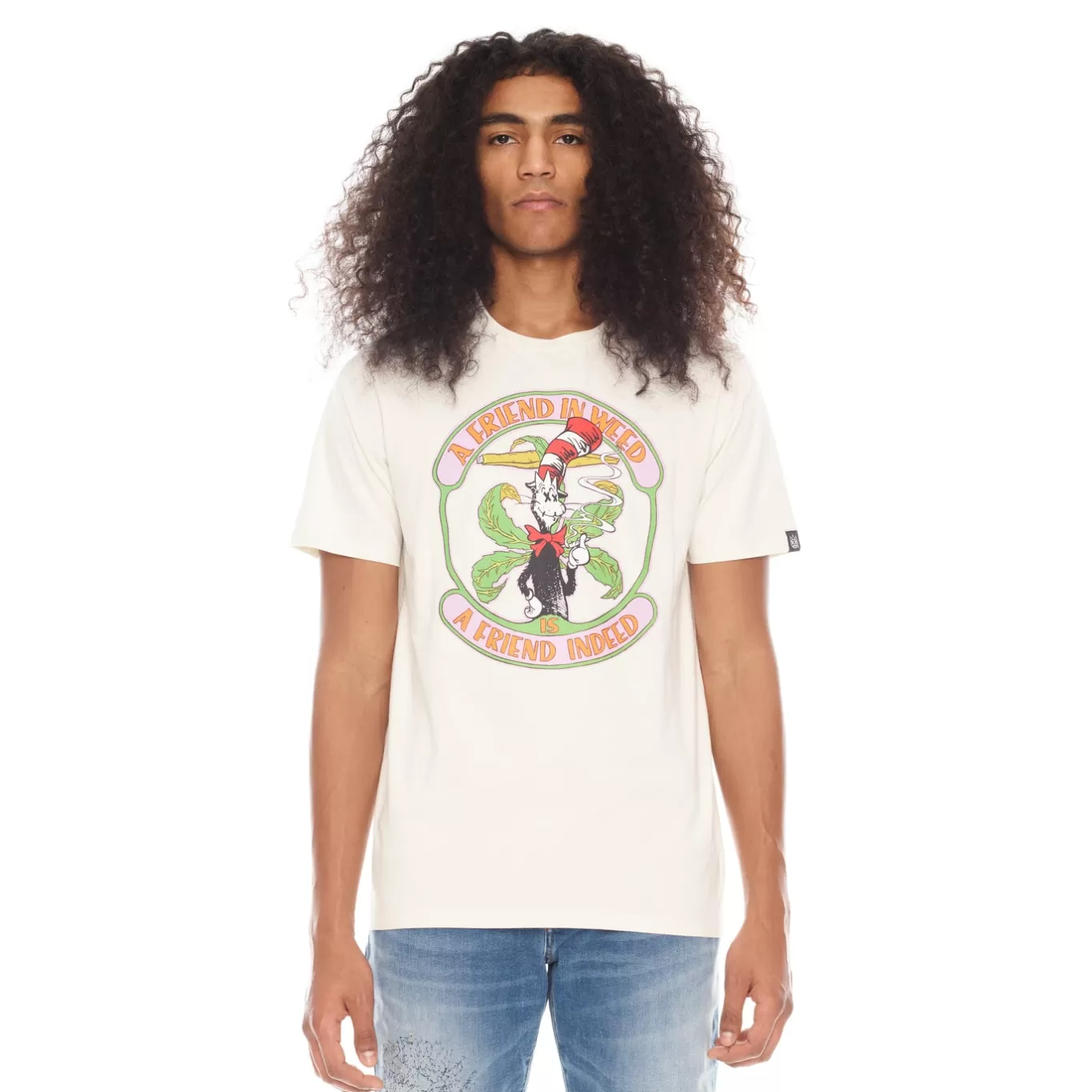 Cult Of Individuality T-Shirts<SHORT SLEEVE CREW NECK TEE 26/1'S "FRIEND IN WEED" IN WINTER WHITE