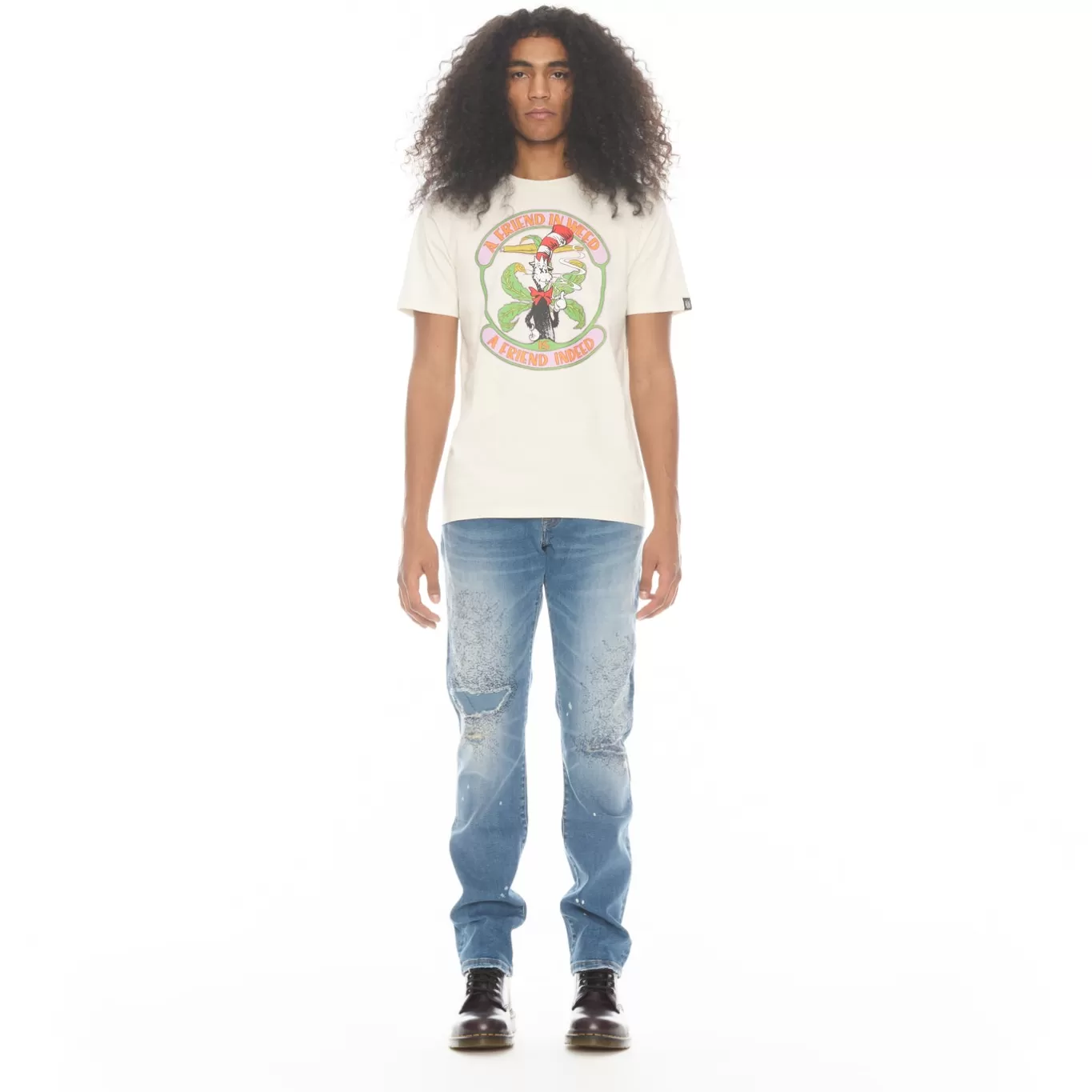 Cult Of Individuality T-Shirts<SHORT SLEEVE CREW NECK TEE 26/1'S "FRIEND IN WEED" IN WINTER WHITE