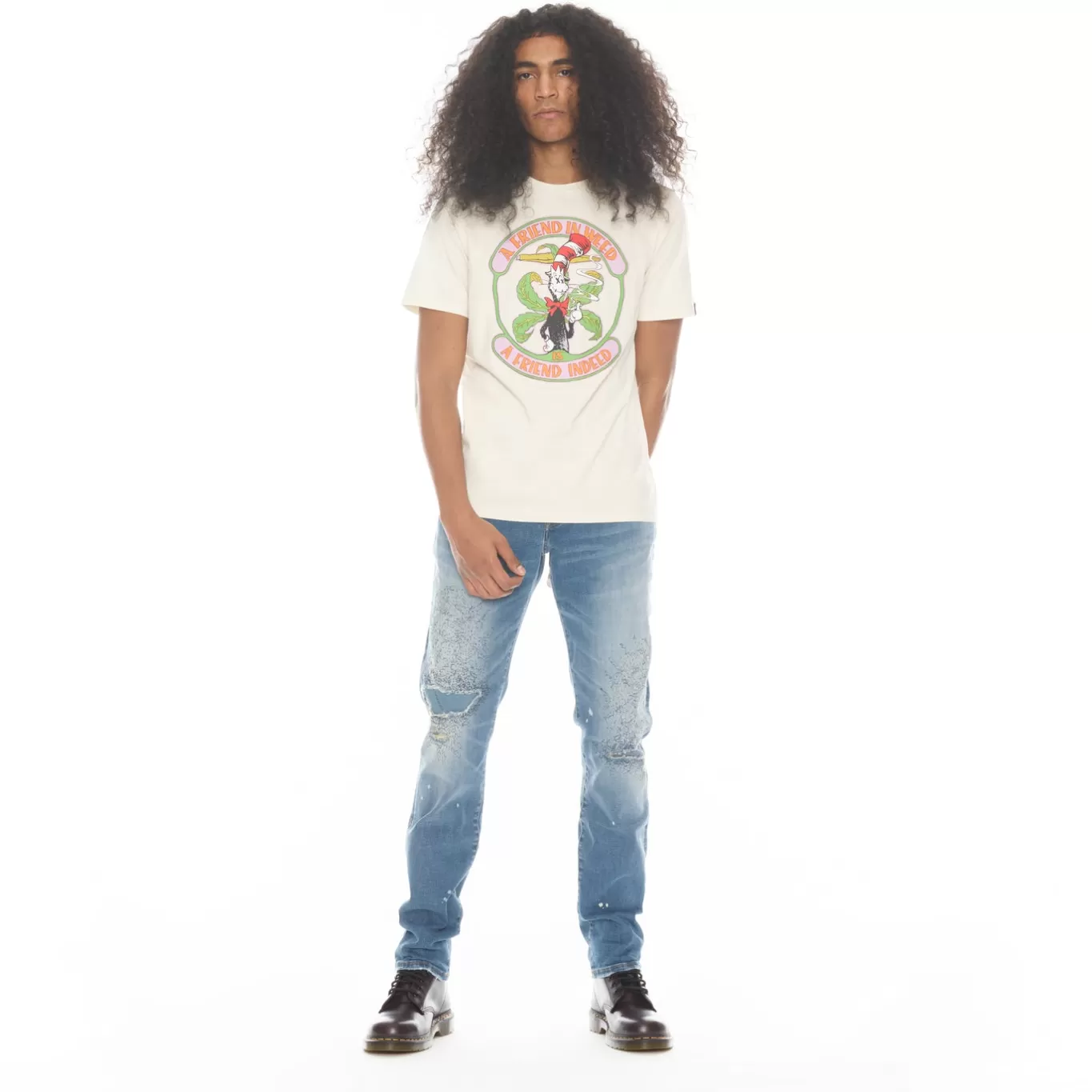 Cult Of Individuality T-Shirts<SHORT SLEEVE CREW NECK TEE 26/1'S "FRIEND IN WEED" IN WINTER WHITE
