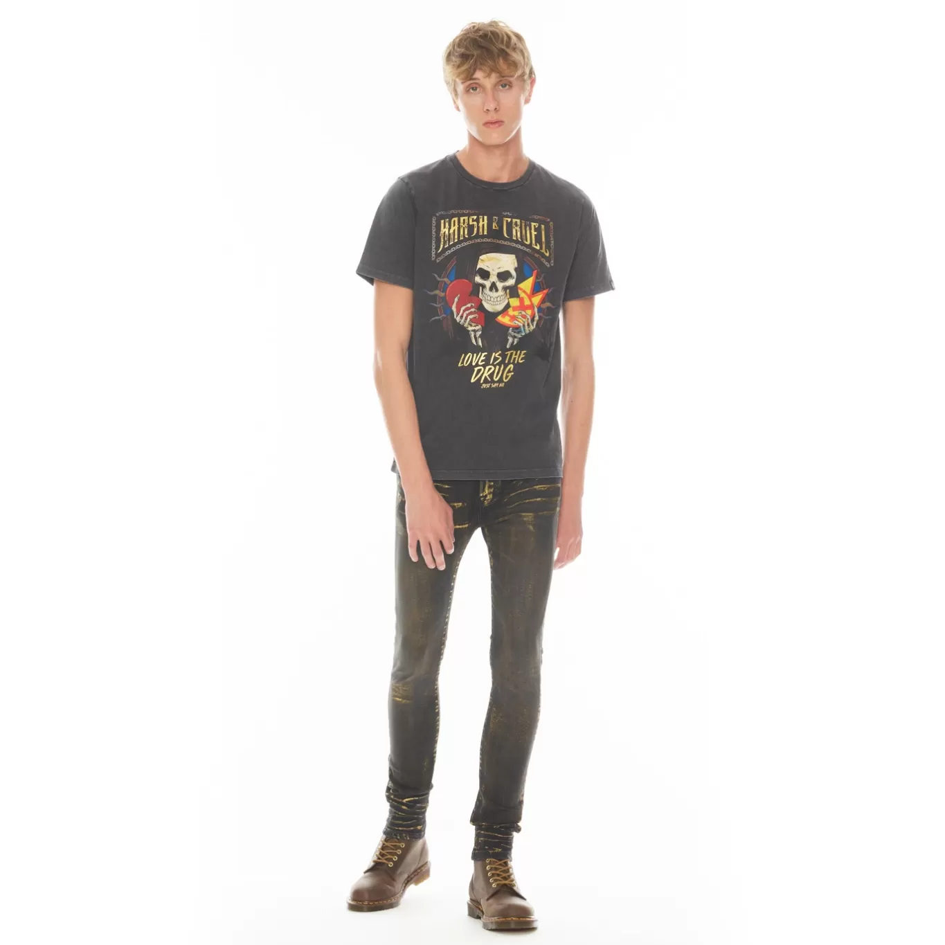 Cult Of Individuality T-Shirts<SHORT SLEEVE CREW NECK TEE 26/1'S "HARSH & CRUEL" IN VINTAGE CHARCOAL GRAY