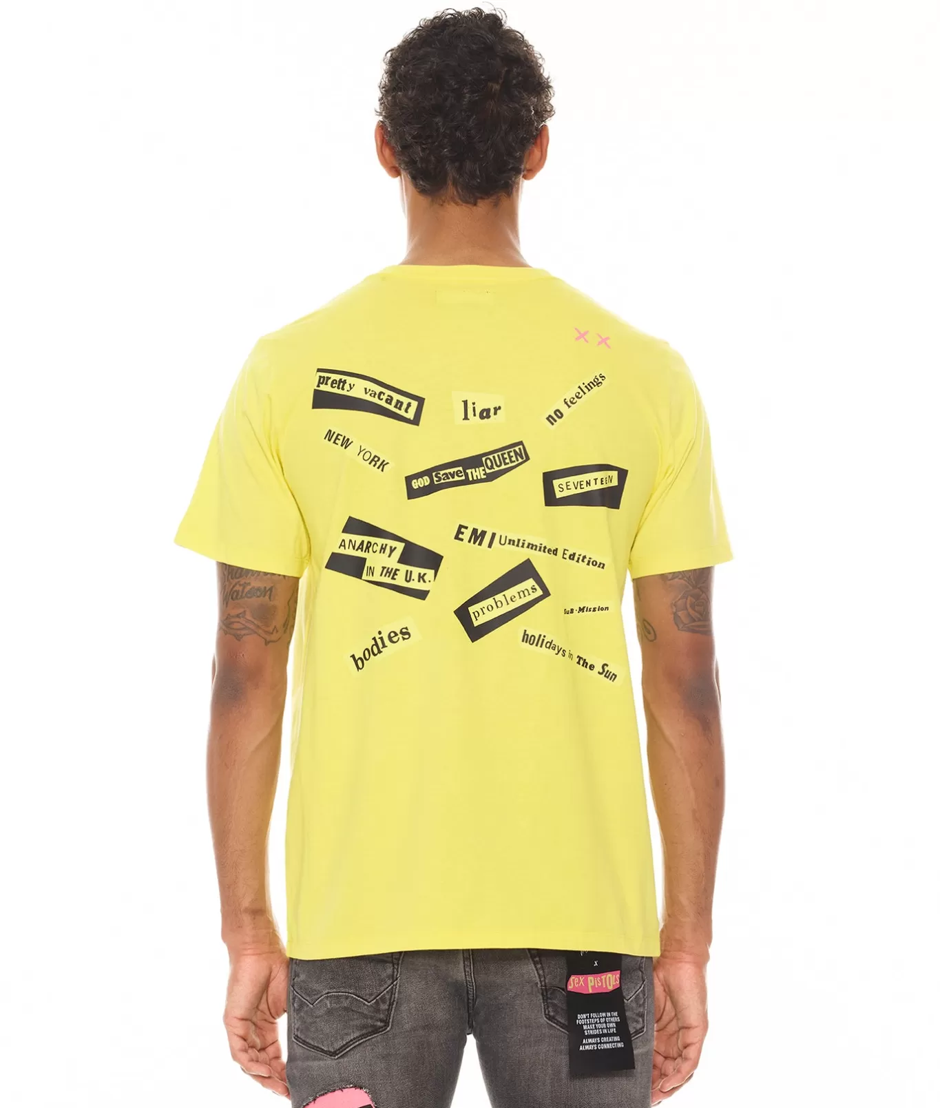 Cult Of Individuality T-Shirts<SHORT SLEEVE CREW NECK TEE "NEVER MIND THE BOLLOCKS" IN YELLOW
