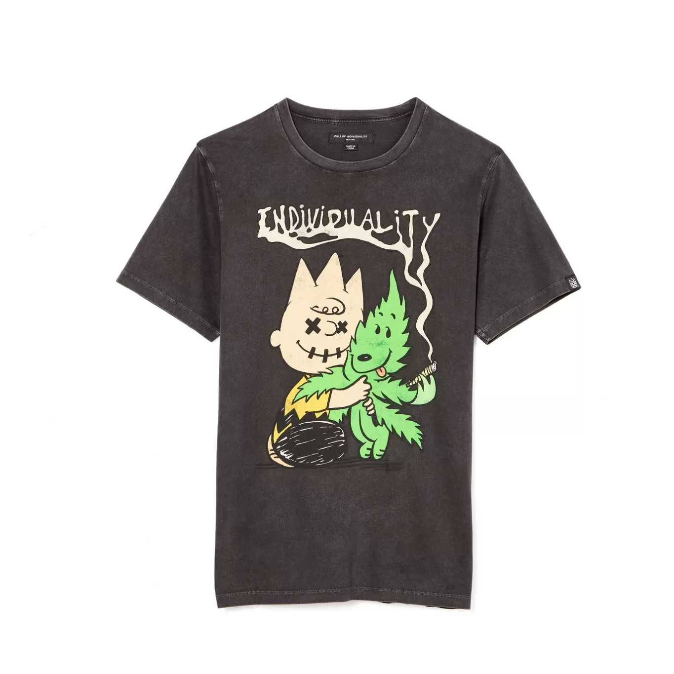 Cult Of Individuality T-Shirts<SHORT SLEEVE CREW NECK TEE "CHARLIE" IN VINTAGE CHARCOAL BLACK