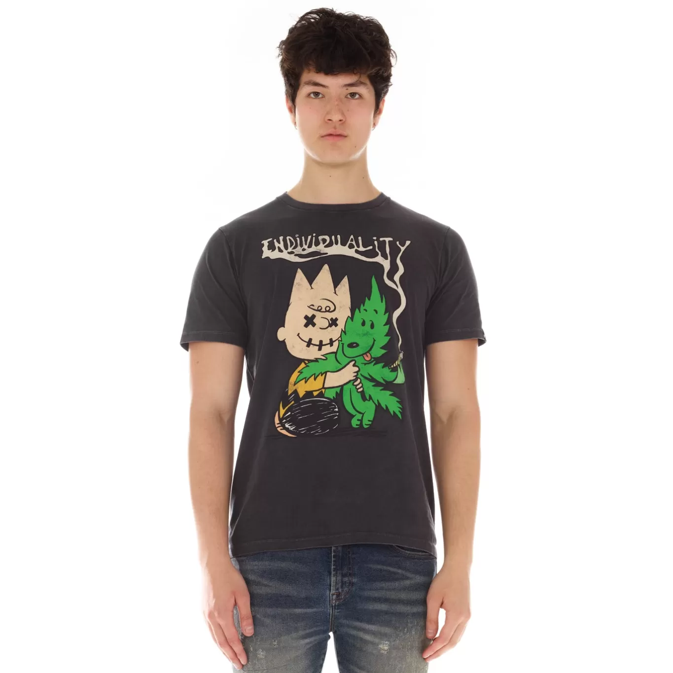 Cult Of Individuality T-Shirts<SHORT SLEEVE CREW NECK TEE "CHARLIE" IN VINTAGE CHARCOAL BLACK