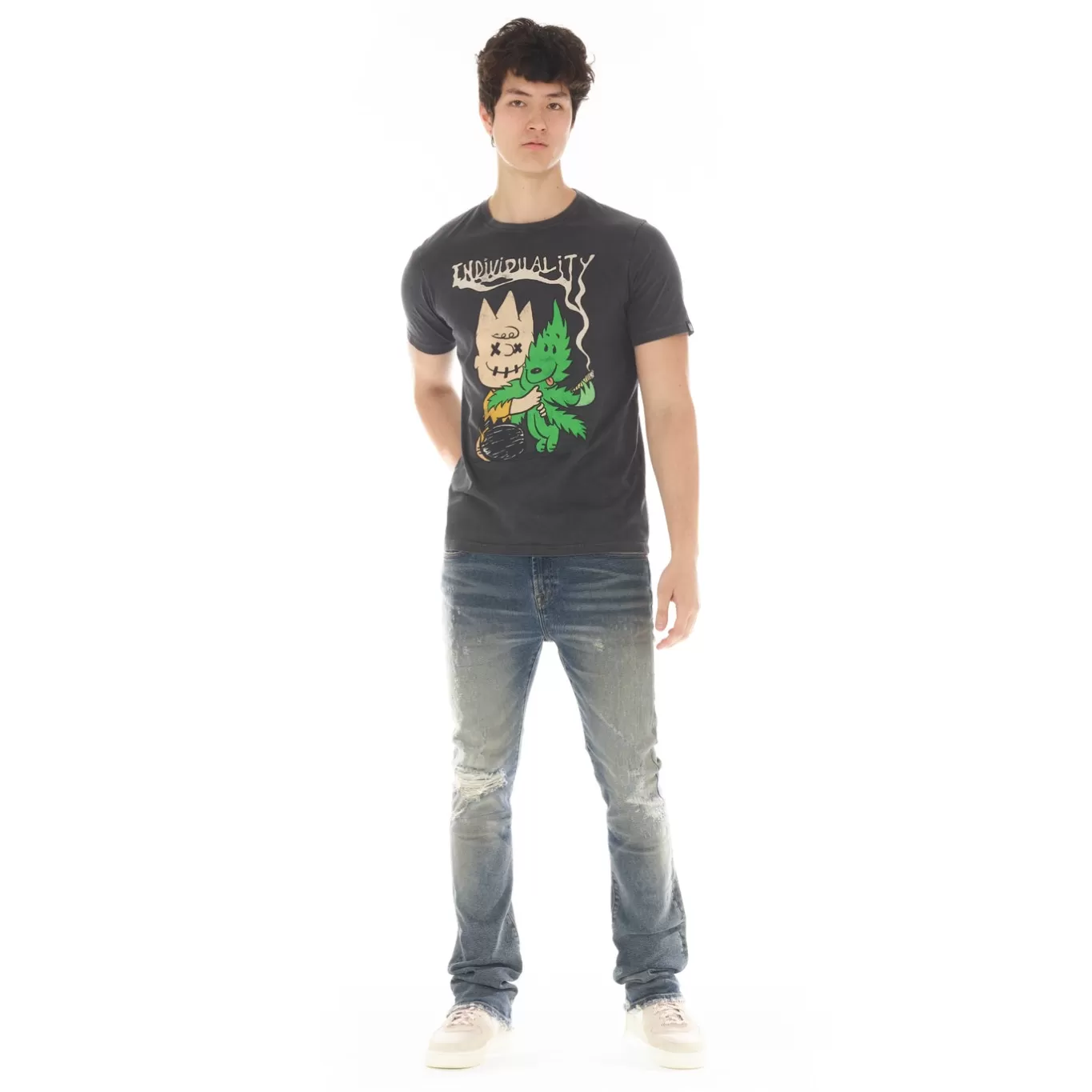 Cult Of Individuality T-Shirts<SHORT SLEEVE CREW NECK TEE "CHARLIE" IN VINTAGE CHARCOAL BLACK