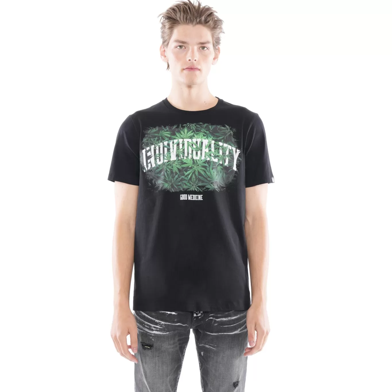 Cult Of Individuality T-Shirts<SHORT SLEEVE CREW NECK TEE "GOOD MEDICINE" IN BLACK