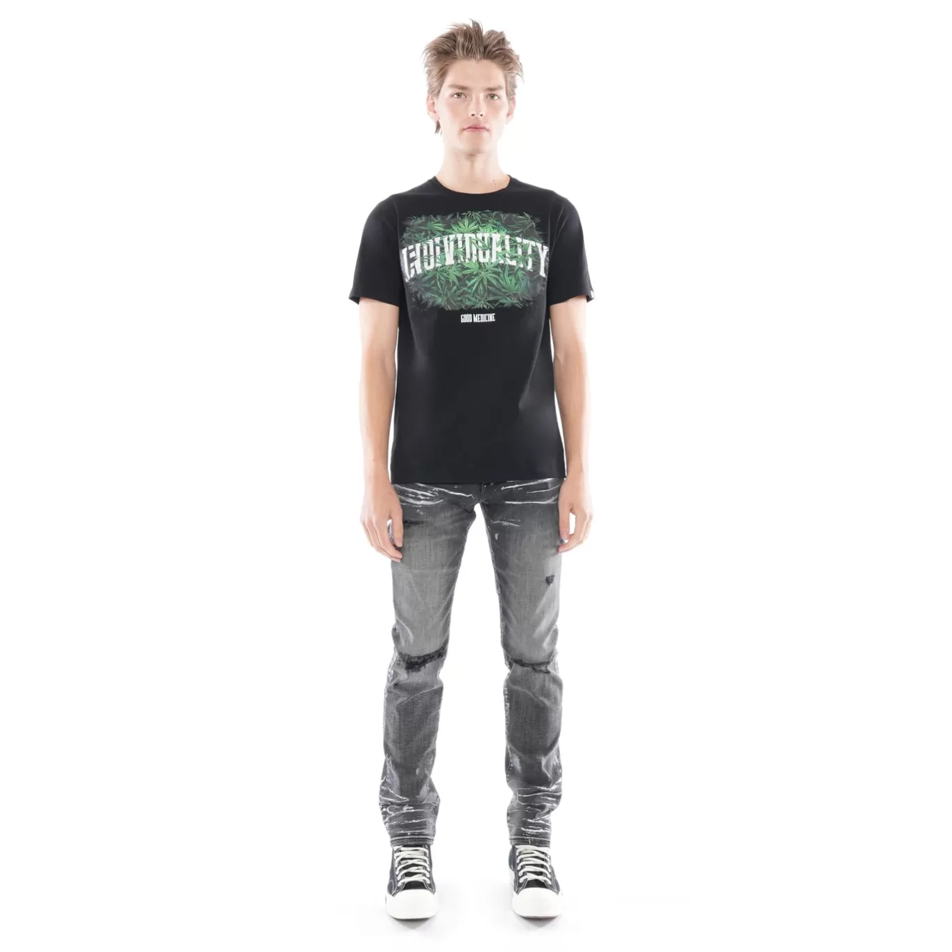 Cult Of Individuality T-Shirts<SHORT SLEEVE CREW NECK TEE "GOOD MEDICINE" IN BLACK