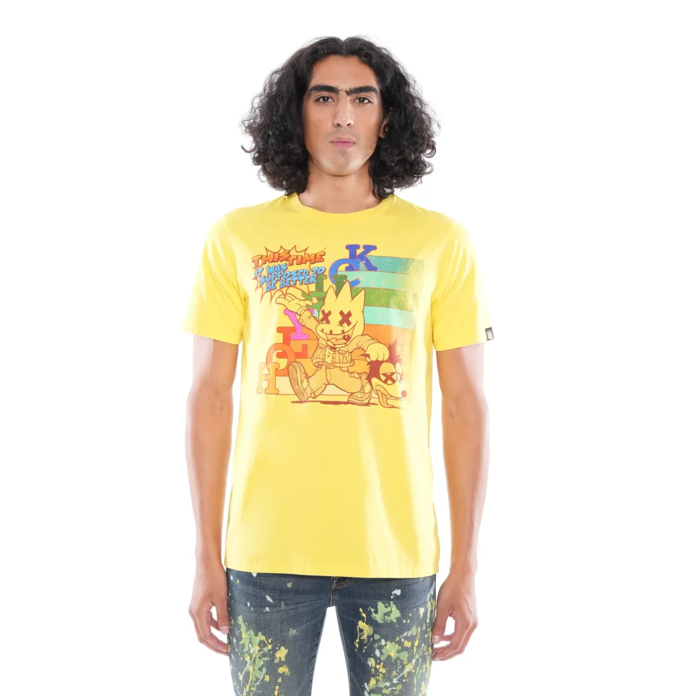 Cult Of Individuality T-Shirts<SHORT SLEEVE CREW NECK TEE "KILLER" IN MAIZE YELLOW