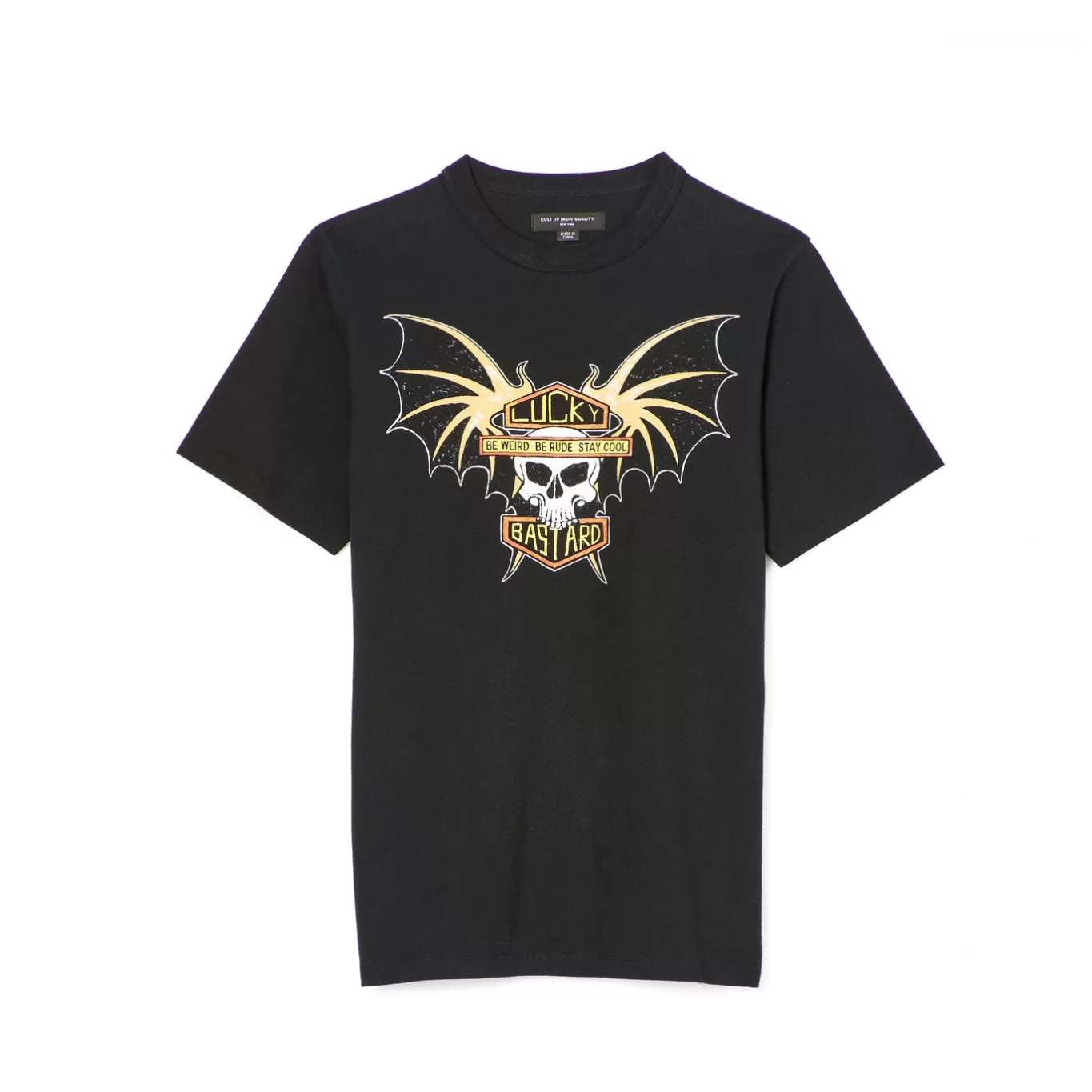 Cult Of Individuality T-Shirts<SHORT SLEEVE CREW NECK TEE "LUCKY BAT" IN BLACK