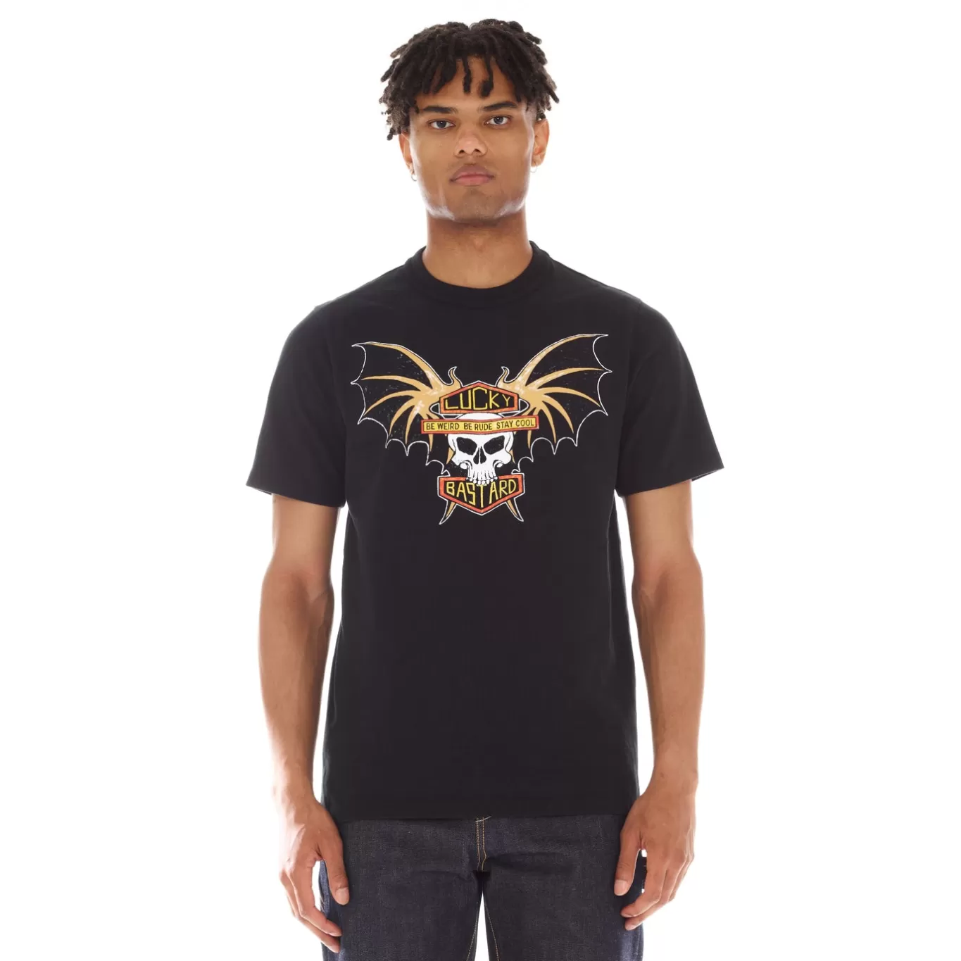 Cult Of Individuality T-Shirts<SHORT SLEEVE CREW NECK TEE "LUCKY BAT" IN BLACK