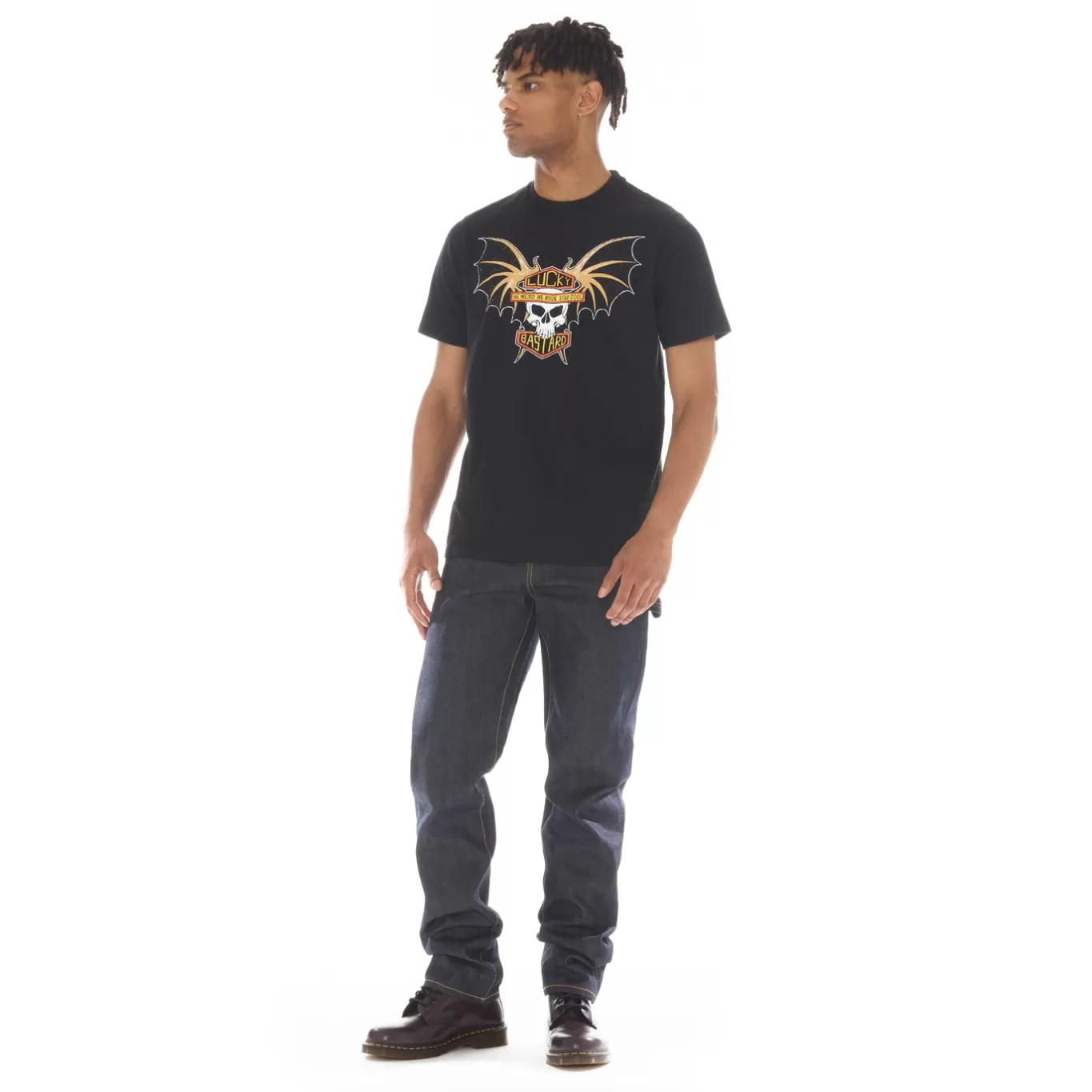 Cult Of Individuality T-Shirts<SHORT SLEEVE CREW NECK TEE "LUCKY BAT" IN BLACK