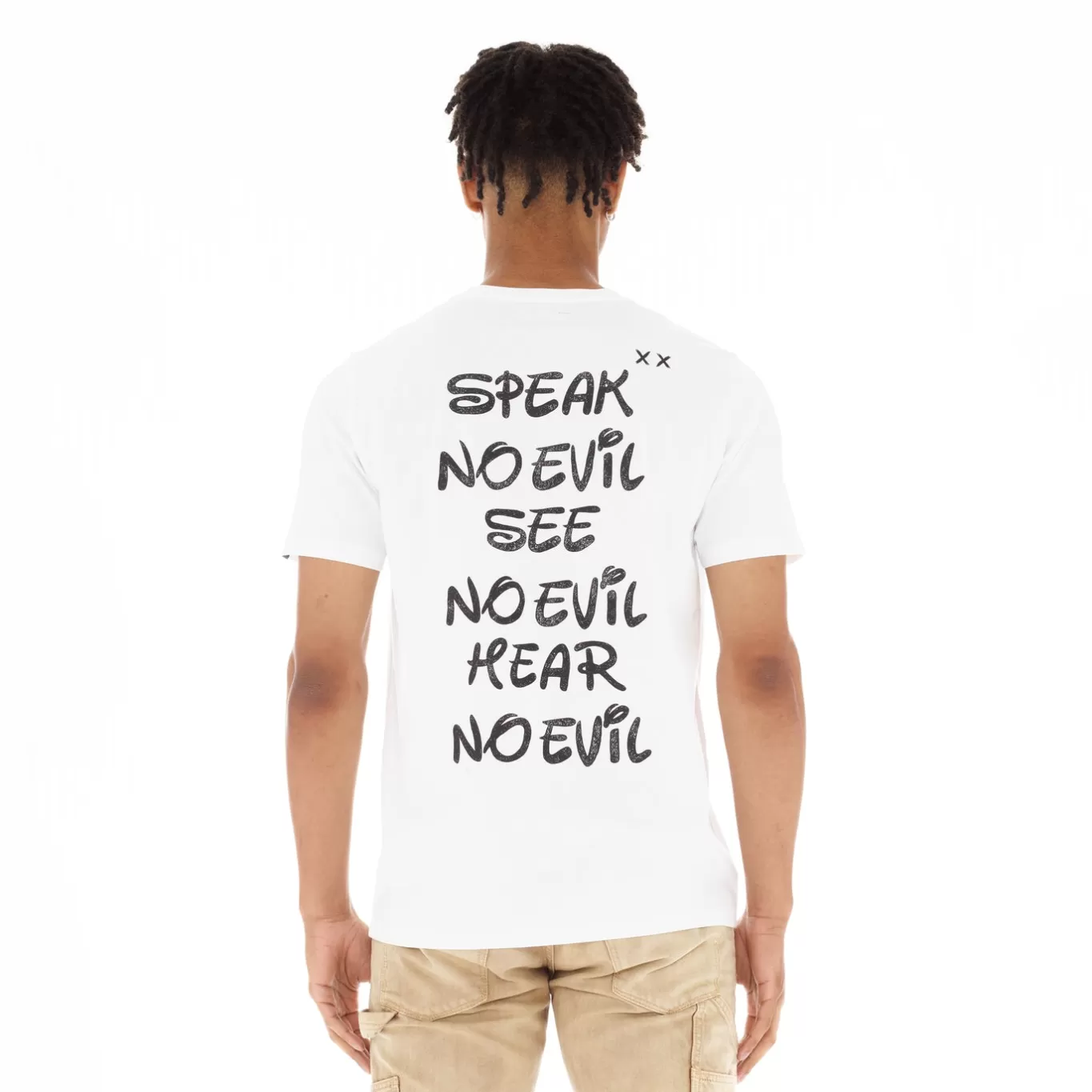 Cult Of Individuality T-Shirts<SHORT SLEEVE CREW NECK TEE "SEE, SPEAK, HEAR NO EVIL" IN WHITE