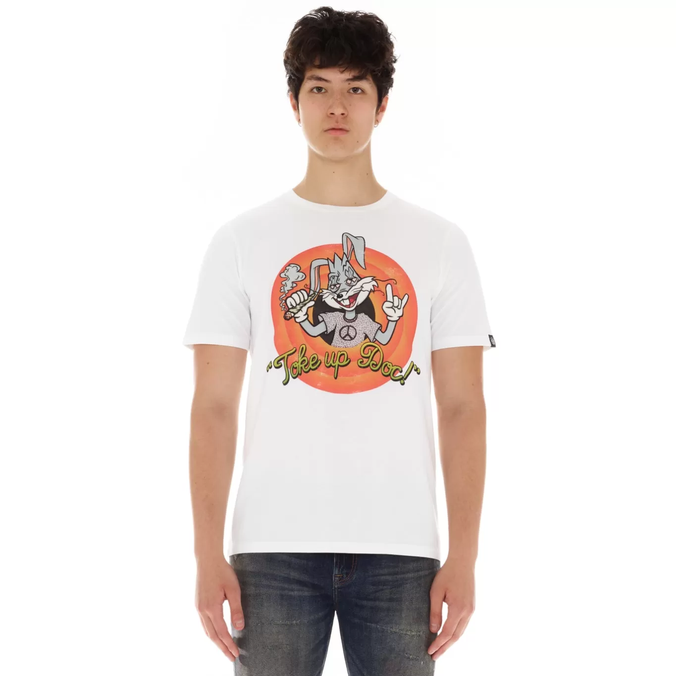 Cult Of Individuality T-Shirts<SHORT SLEEVE CREW NECK TEE "TOKE UP DOC" IN WHITE
