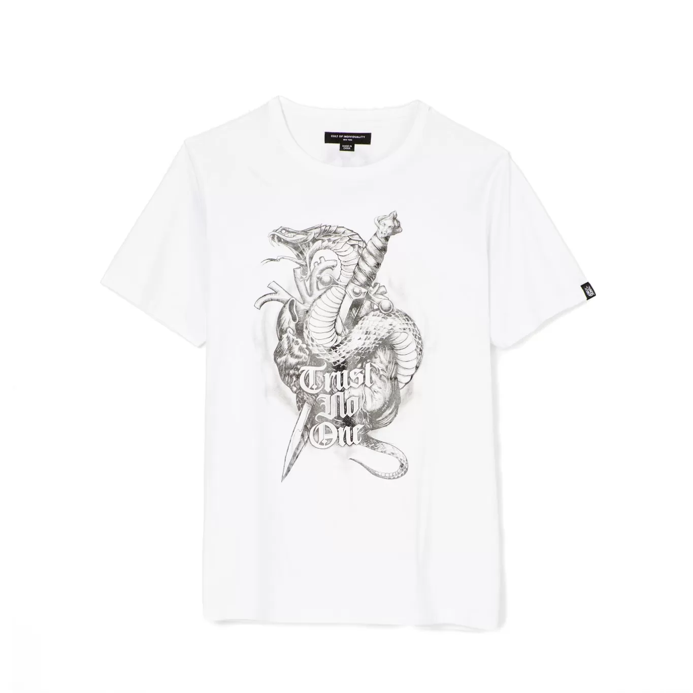 Cult Of Individuality T-Shirts<SHORT SLEEVE CREW NECK TEE "TRUST NO ONE" IN WHITE
