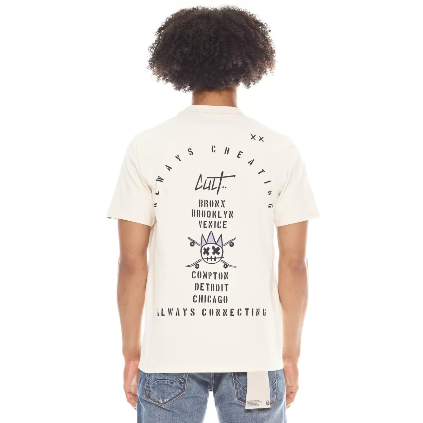 Cult Of Individuality T-Shirts<SHORT SLEEVE CREW NECK TEE "ALWAYS CREATING" IN WINTER CREAM WHITE
