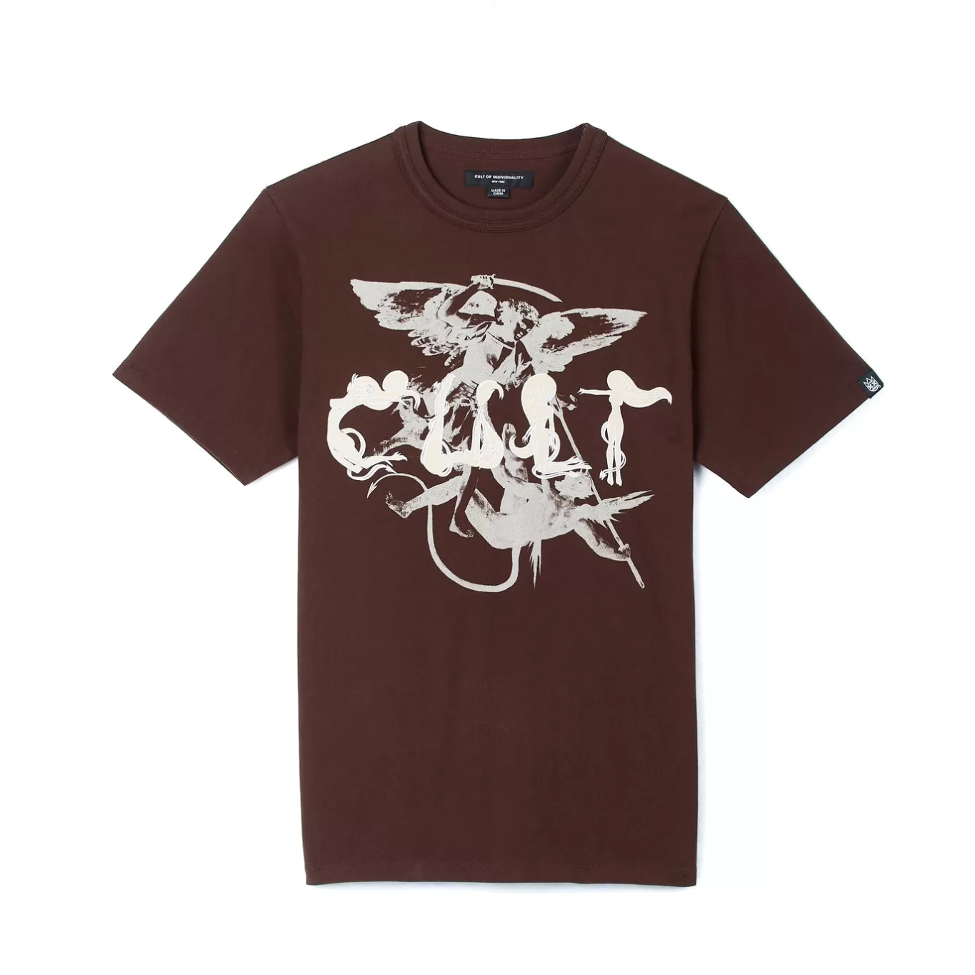 Cult Of Individuality T-Shirts<SHORT SLEEVE CREW NECK TEE "ANGELS & DEMONS" IN PINECONE BROWN