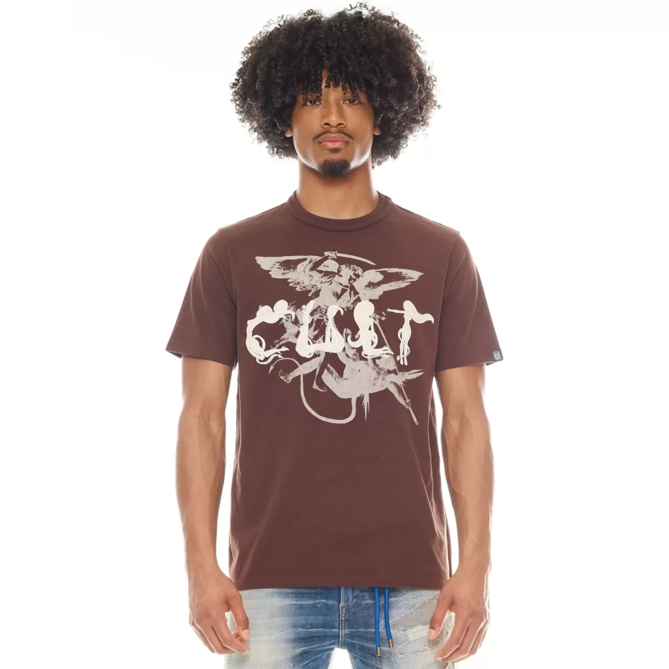 Cult Of Individuality T-Shirts<SHORT SLEEVE CREW NECK TEE "ANGELS & DEMONS" IN PINECONE BROWN